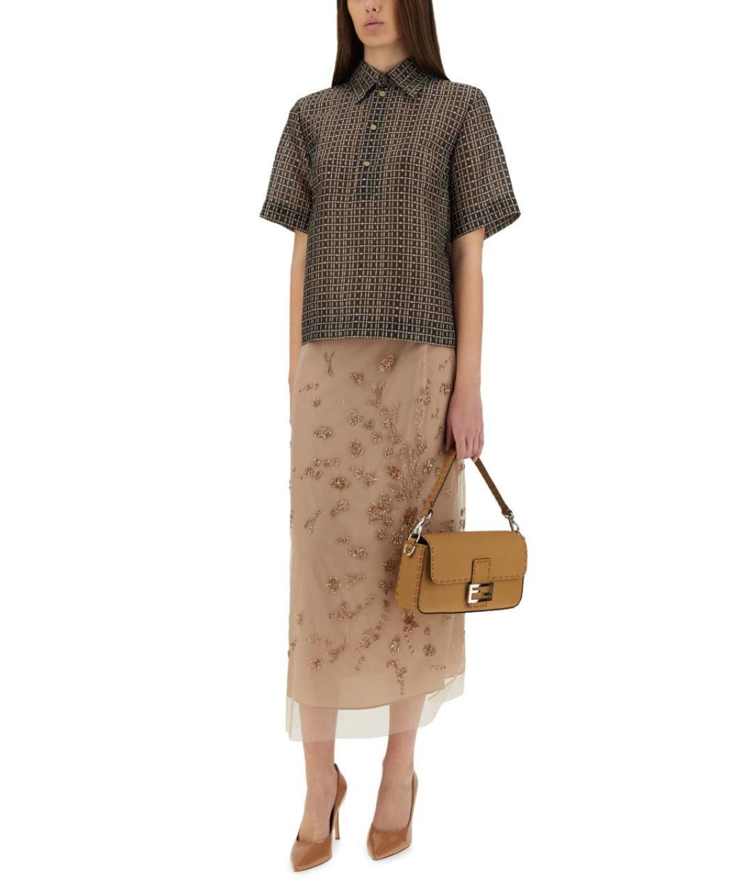 FENDI Бежевая шелковая юбка миди, фото 2