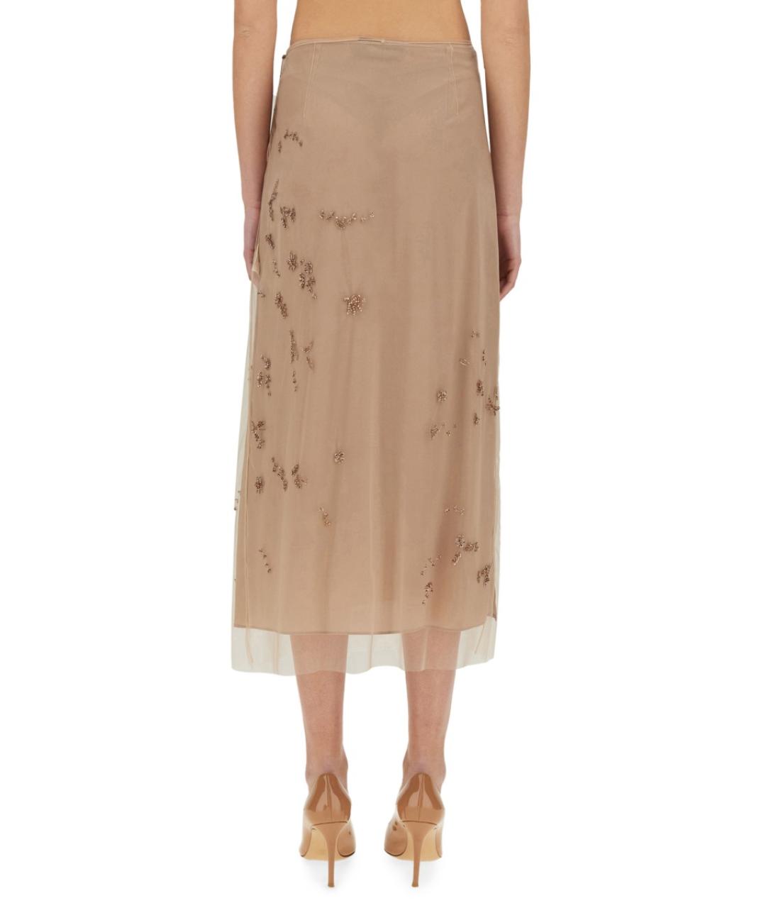 FENDI Бежевая шелковая юбка миди, фото 3