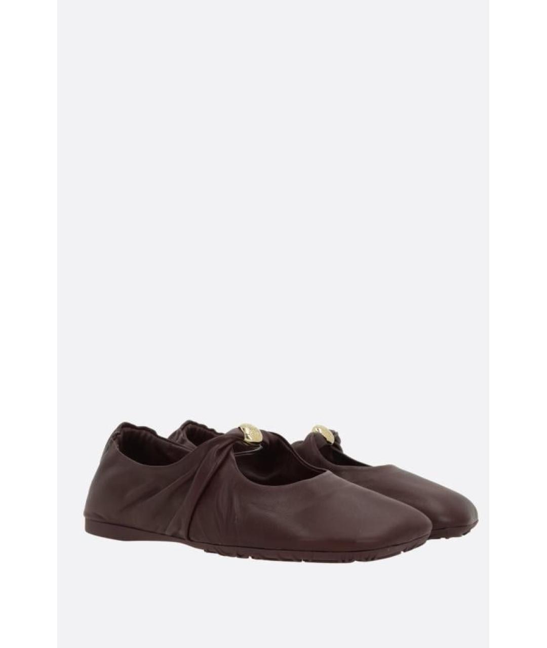 LOEWE Бордовые кожаные балетки, фото 2