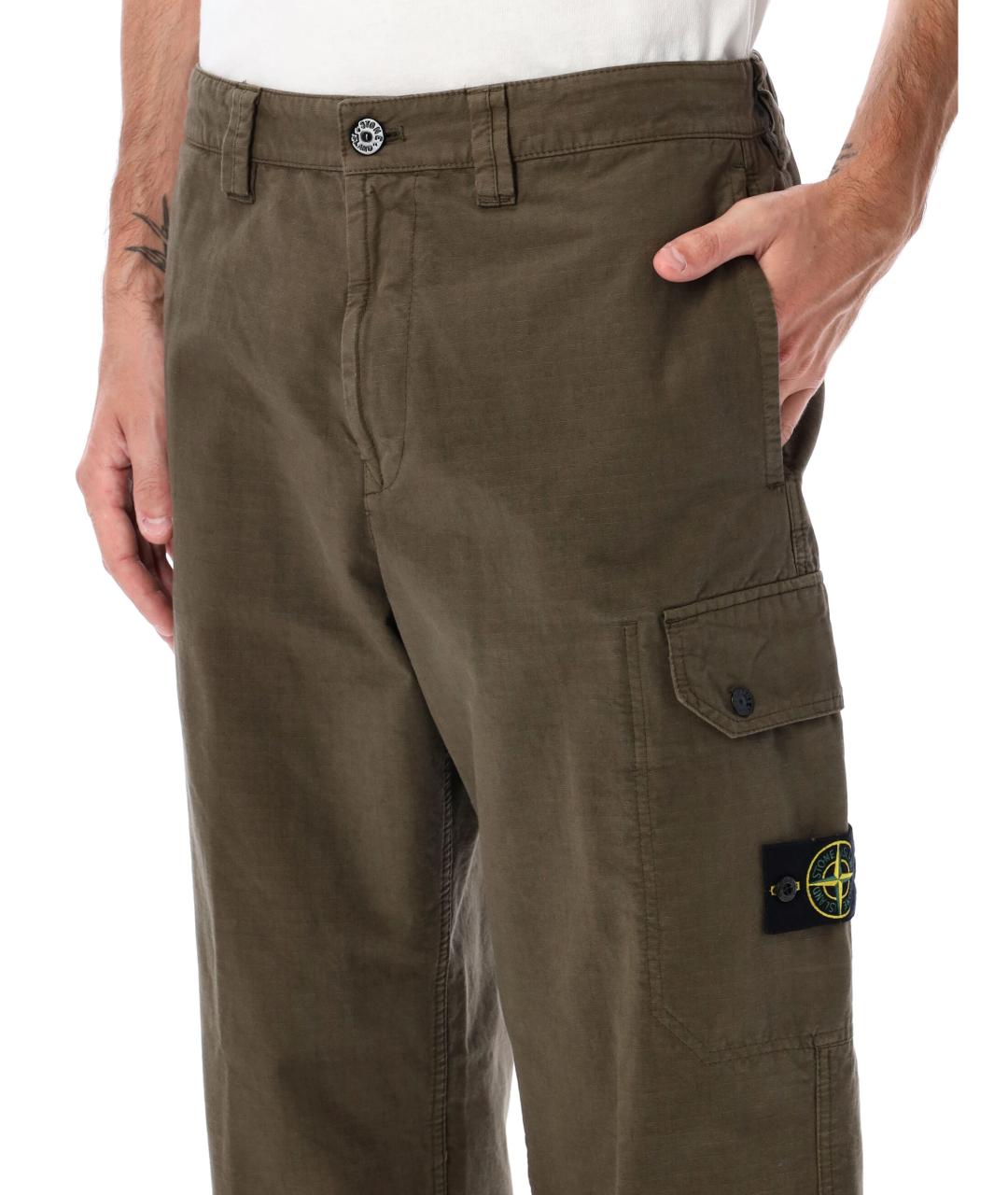 STONE ISLAND Хаки хлопковые повседневные брюки, фото 3