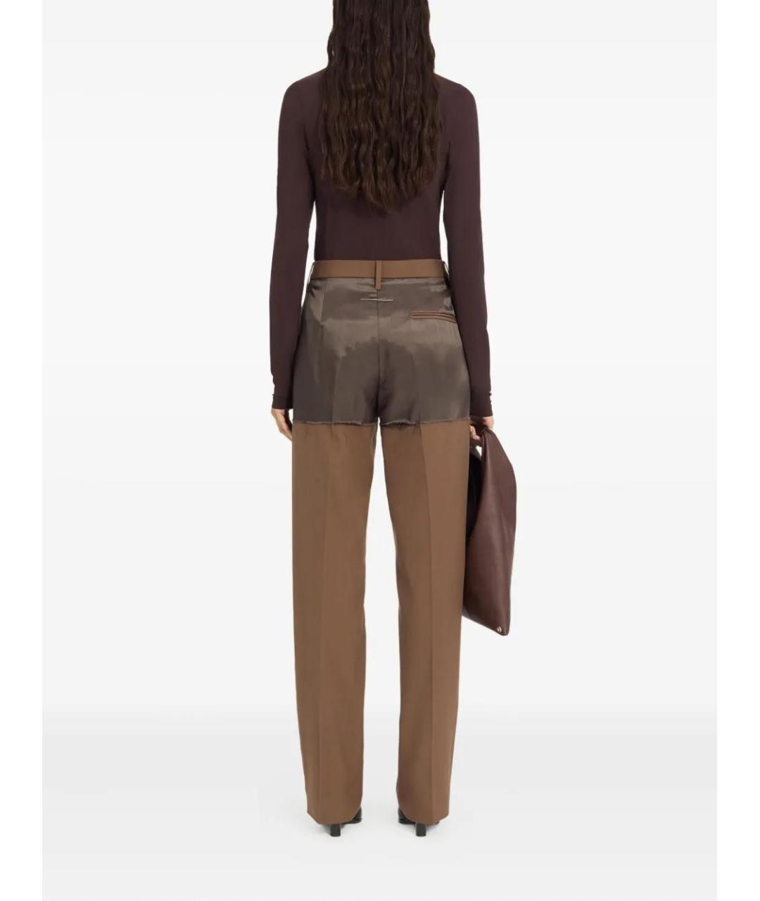 MM6 MAISON MARGIELA Коричневые полиэстеровые прямые брюки, фото 4