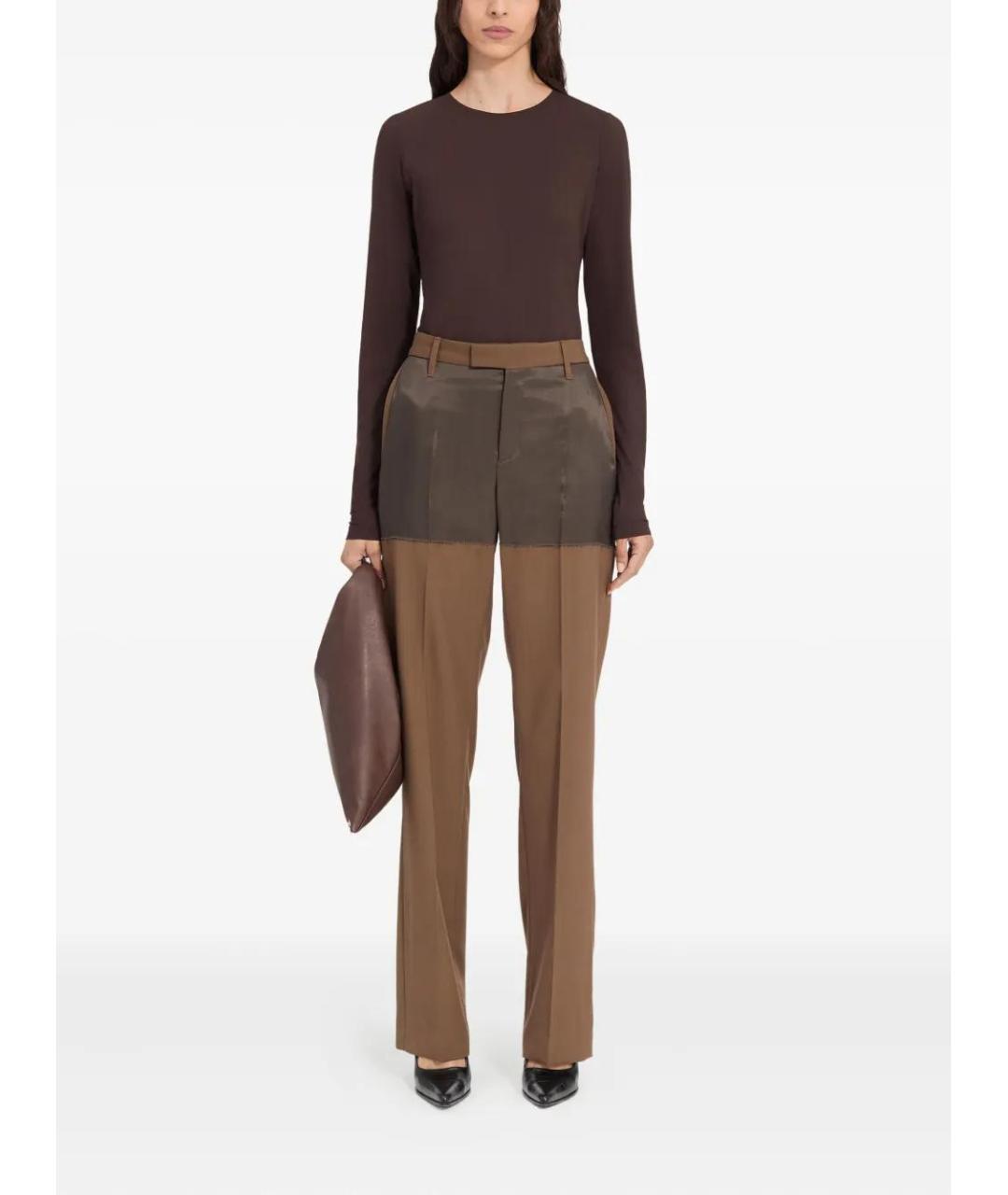 MM6 MAISON MARGIELA Коричневые полиэстеровые прямые брюки, фото 2