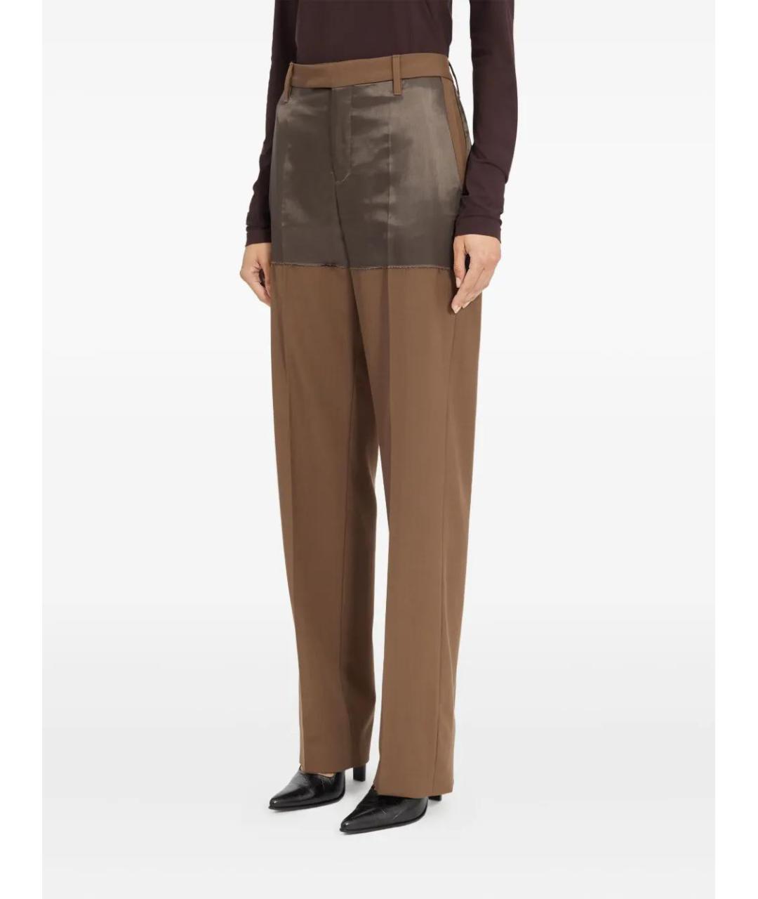 MM6 MAISON MARGIELA Коричневые полиэстеровые прямые брюки, фото 5