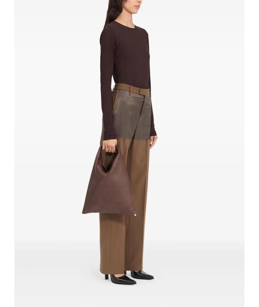 MM6 MAISON MARGIELA Коричневые полиэстеровые прямые брюки, фото 3