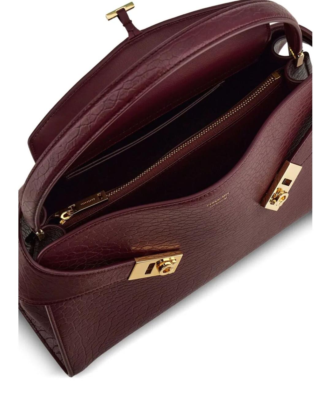 FERRAGAMO Бордовая кожаная сумка тоут, фото 4