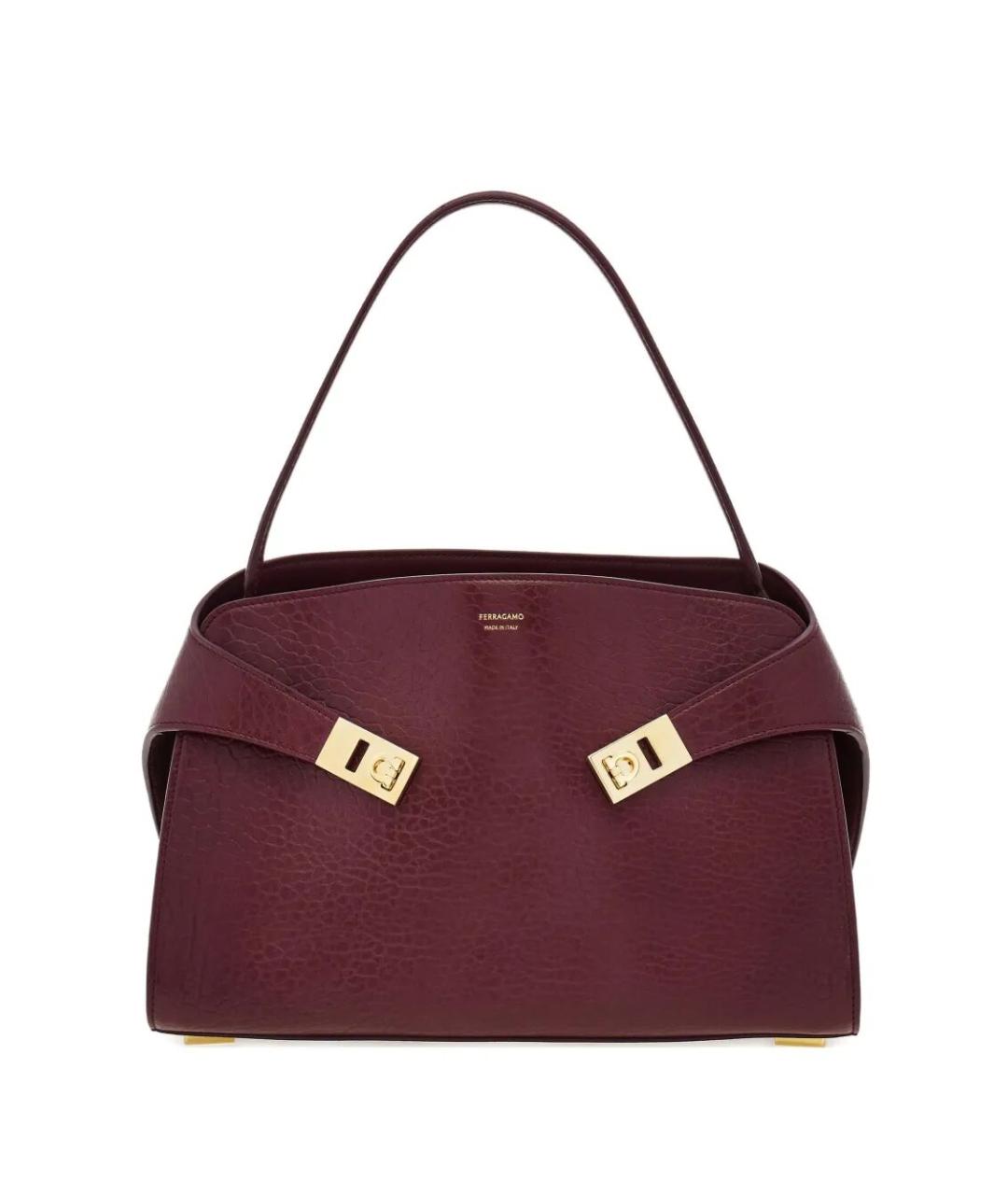 FERRAGAMO Бордовая кожаная сумка тоут, фото 1