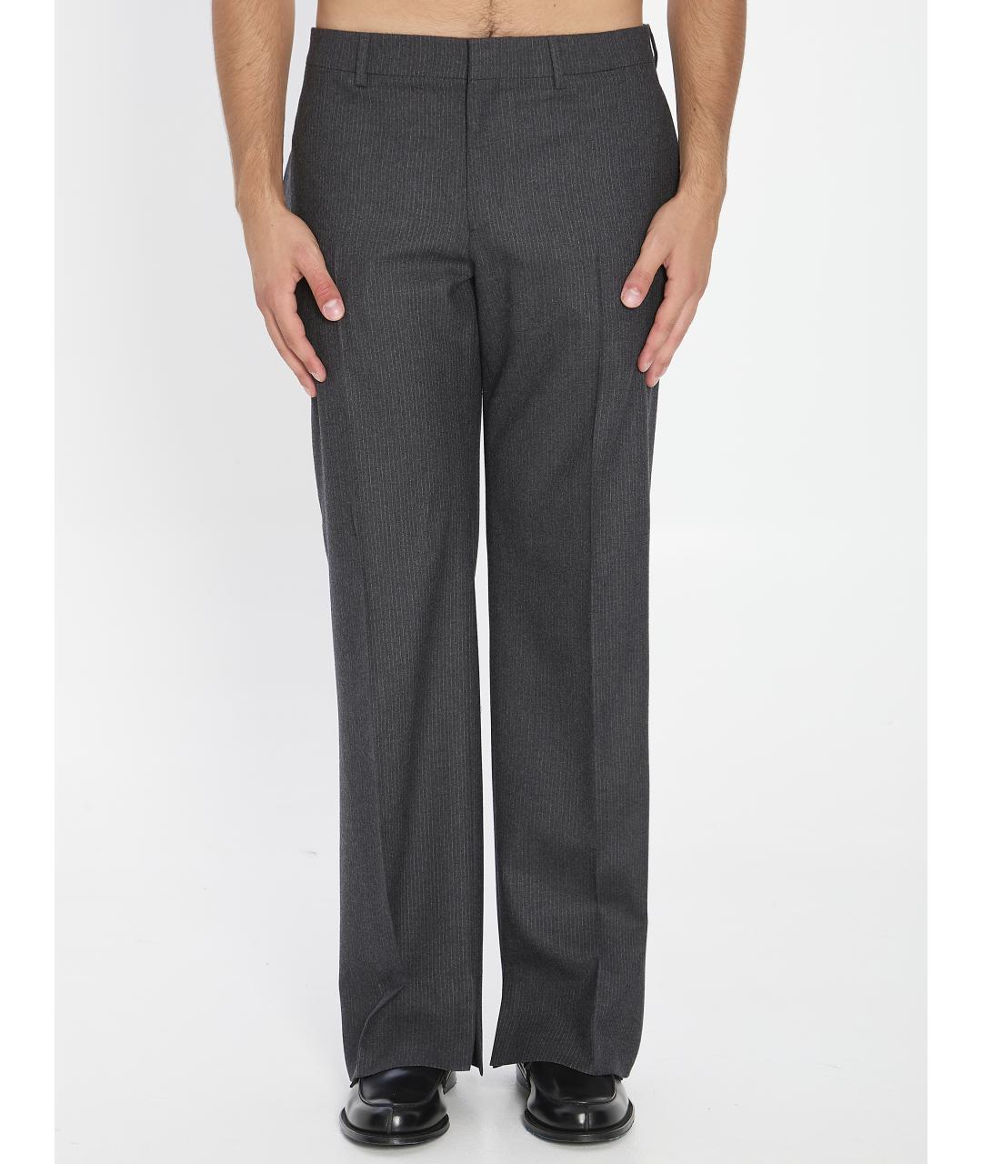 CELINE Серые шерстяные повседневные брюки, фото 2