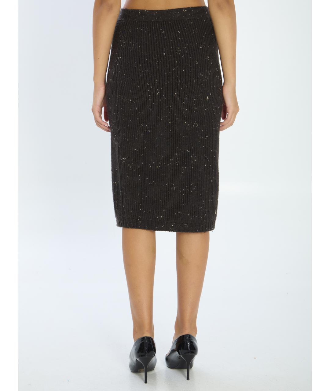 BOTTEGA VENETA Коричневая шерстяная юбка миди, фото 5