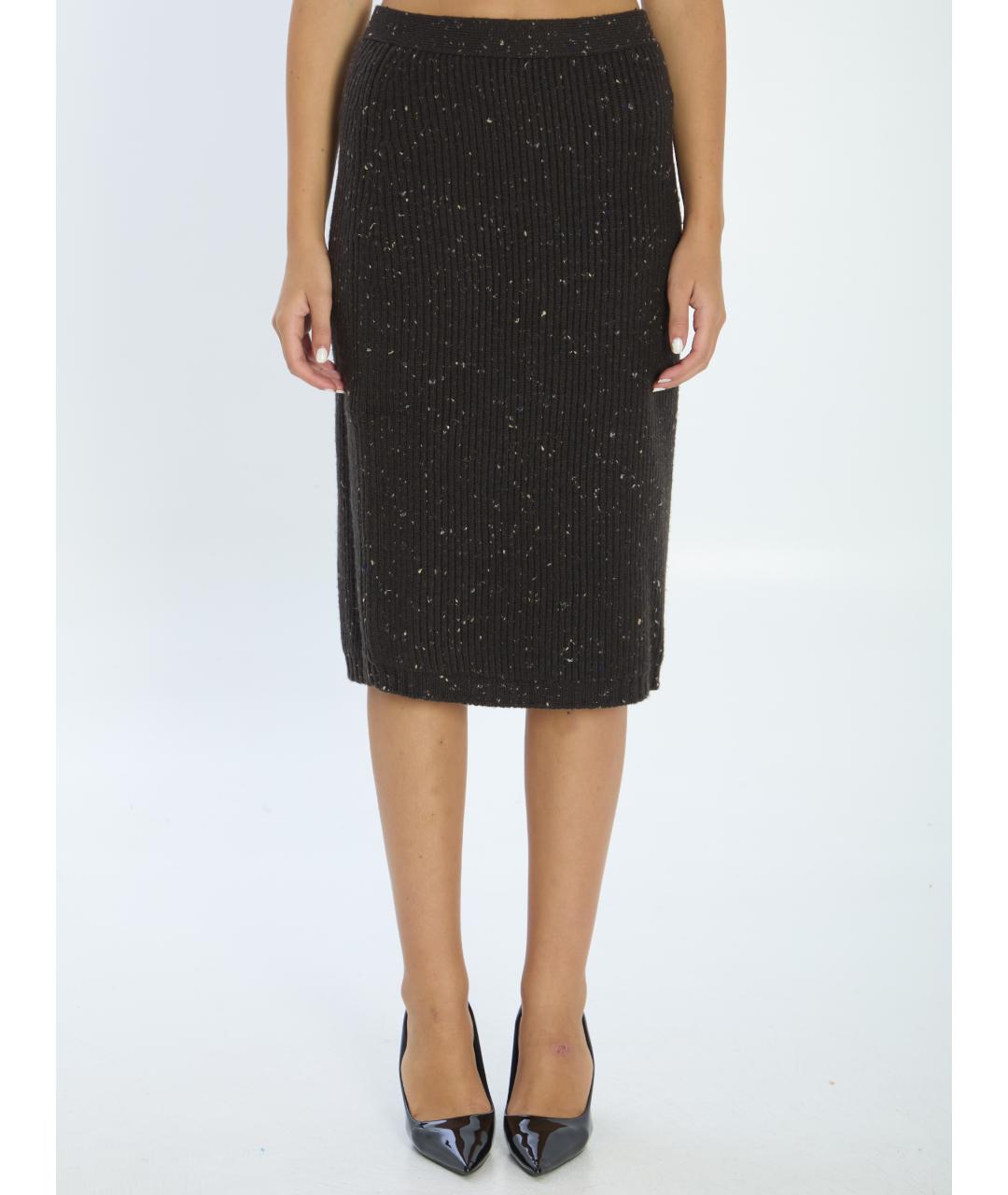 BOTTEGA VENETA Коричневая шерстяная юбка миди, фото 2