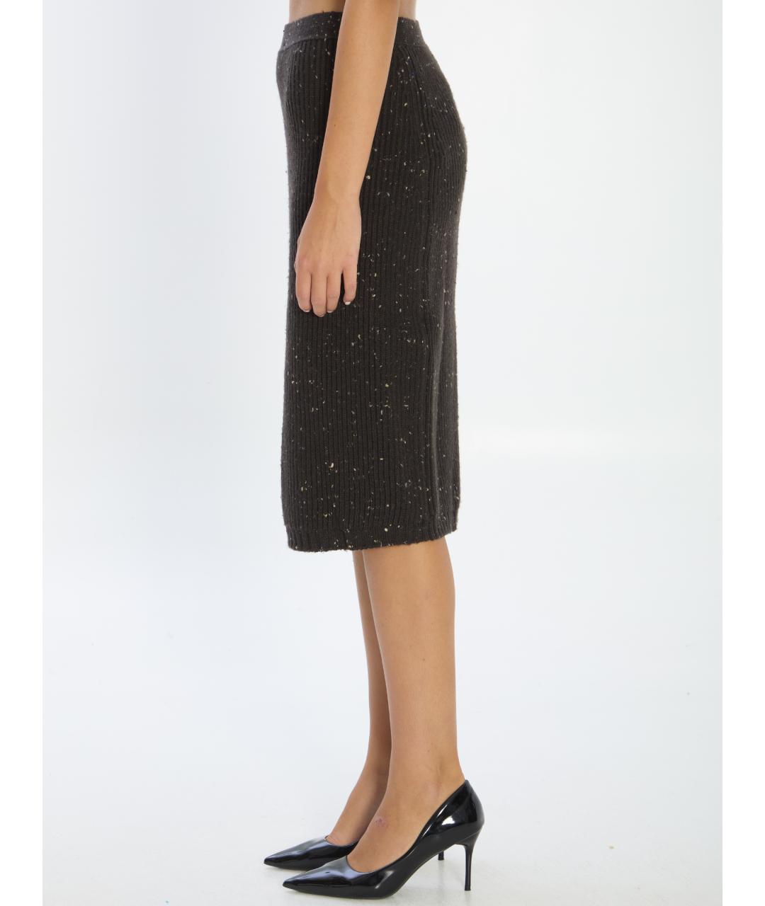 BOTTEGA VENETA Коричневая шерстяная юбка миди, фото 4