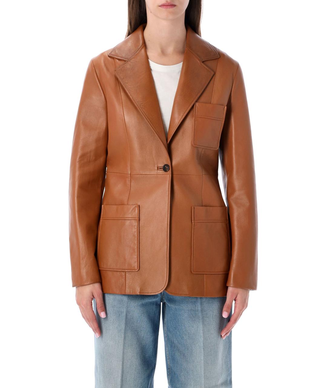 CHLOE Коричневый кожаный жакет/пиджак, фото 3