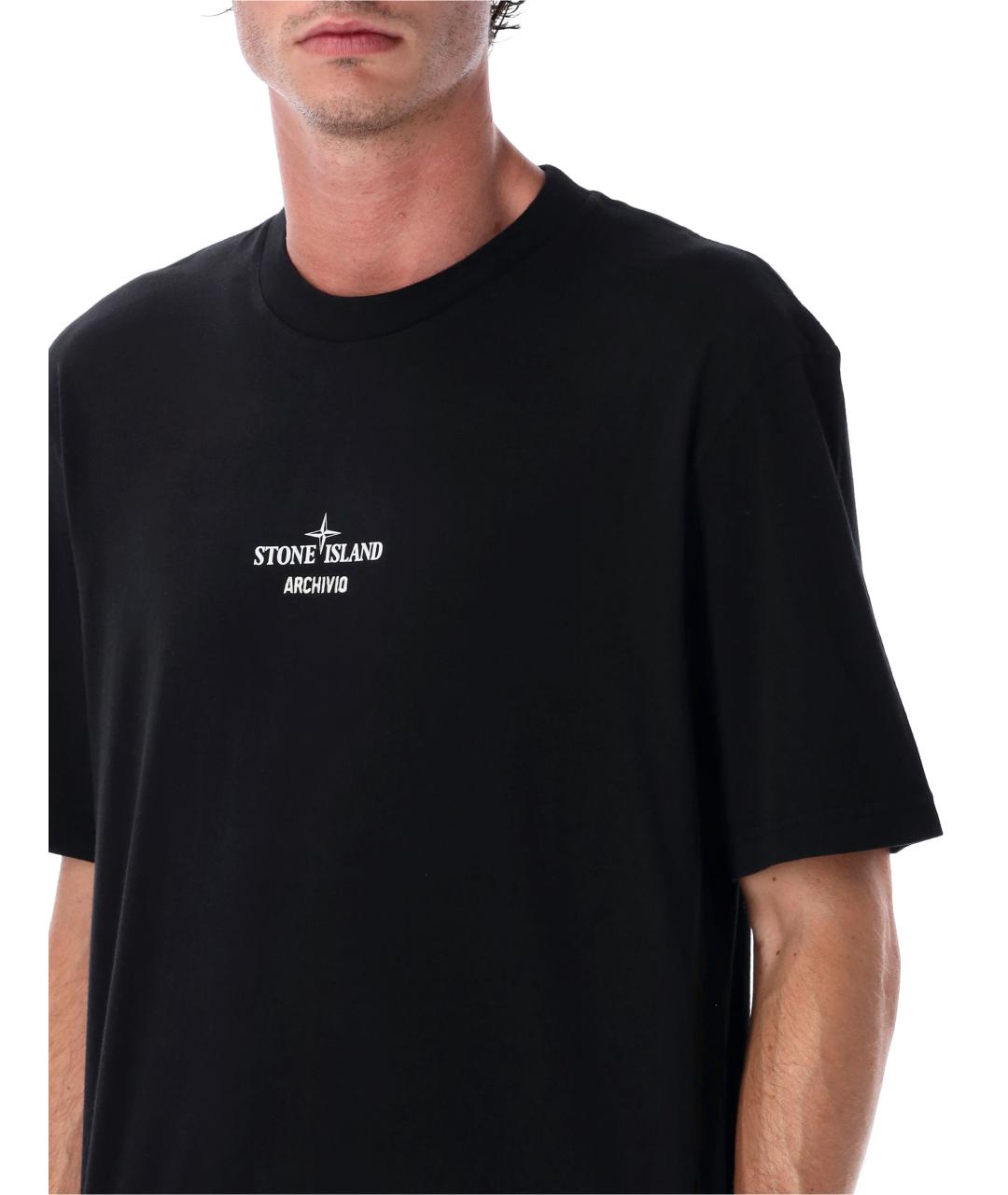 STONE ISLAND Черная хлопковая футболка, фото 3