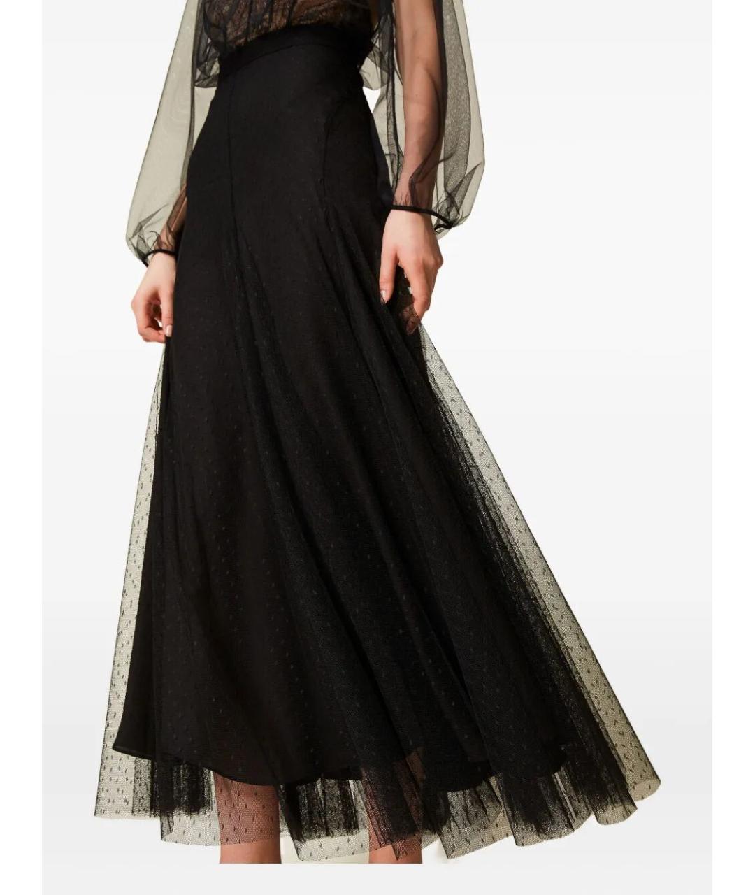 TWIN-SET Черная полиэстеровая юбка макси, фото 2