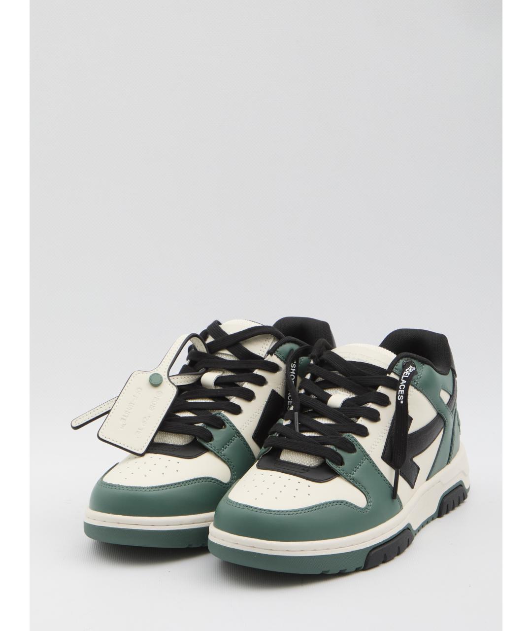 OFF-WHITE Зеленые кожаные низкие кроссовки / кеды, фото 4