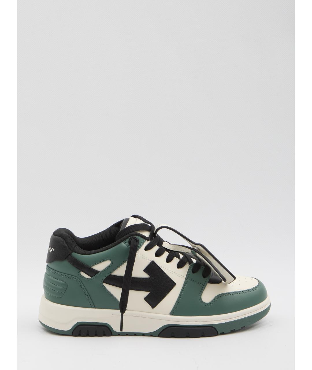 OFF-WHITE Зеленые кожаные низкие кроссовки / кеды, фото 2