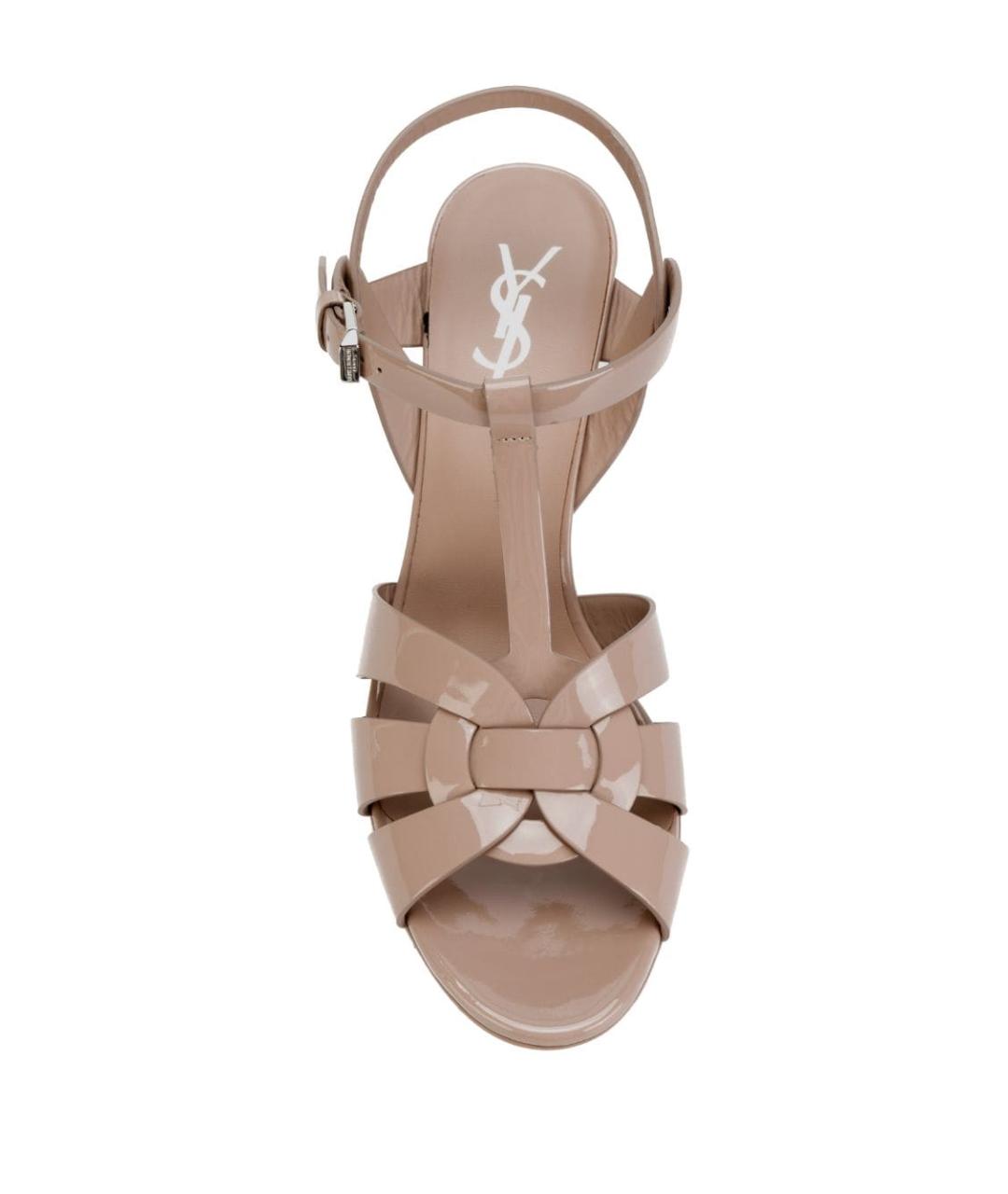 SAINT LAURENT Бежевые босоножки из лакированной кожи, фото 4