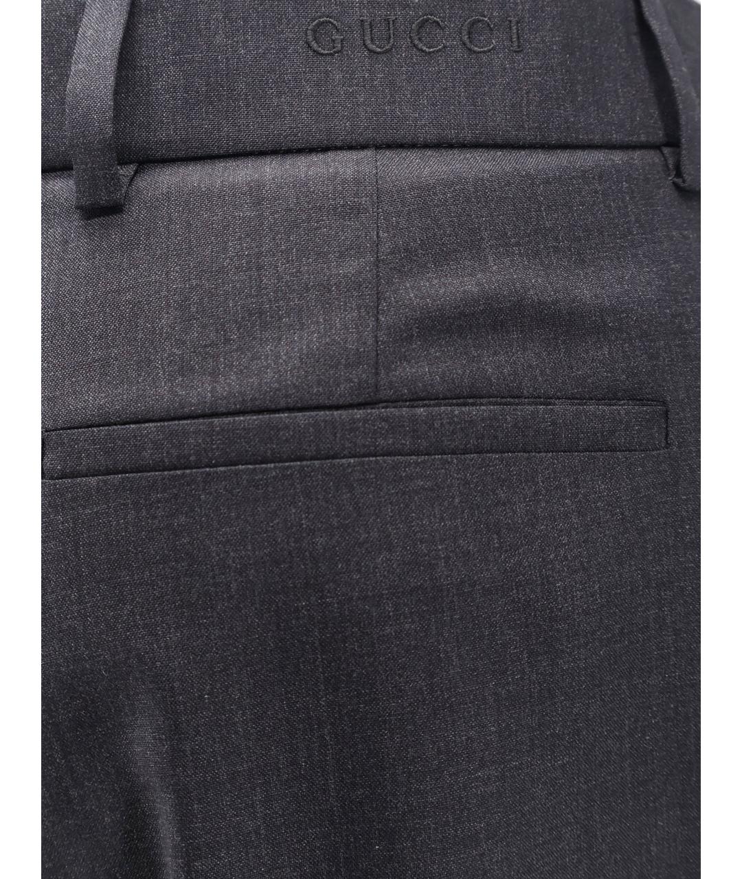 GUCCI Антрацитовые шерстяные прямые брюки, фото 3