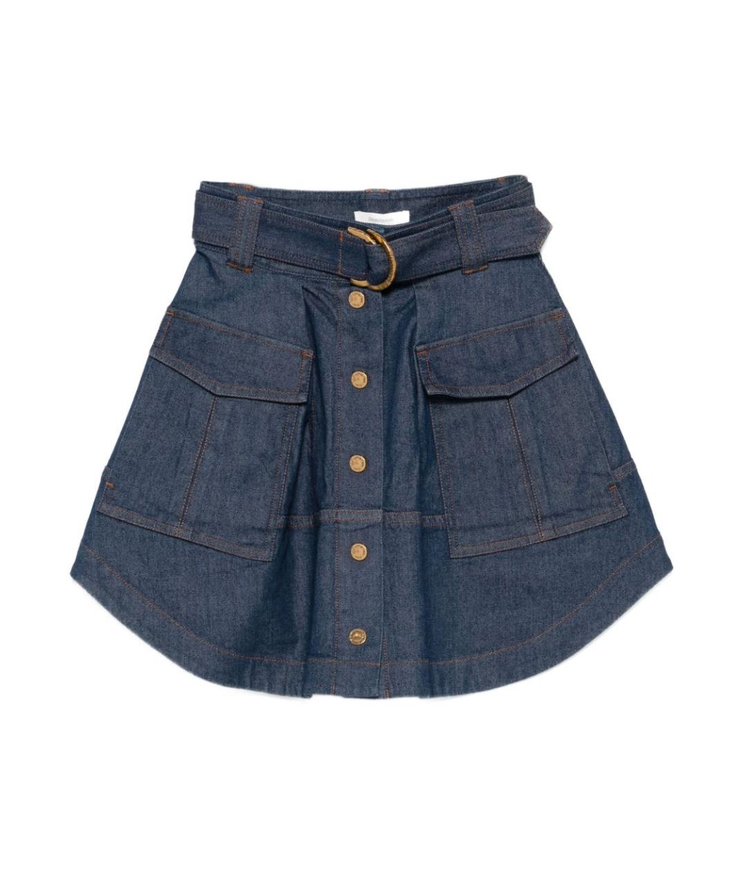 ZIMMERMANN Синяя хлопковая юбка мини, фото 1