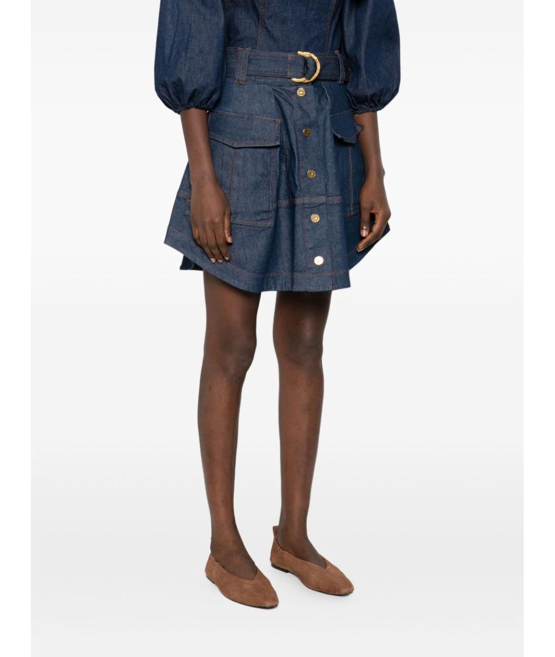 ZIMMERMANN Синяя хлопковая юбка мини, фото 3