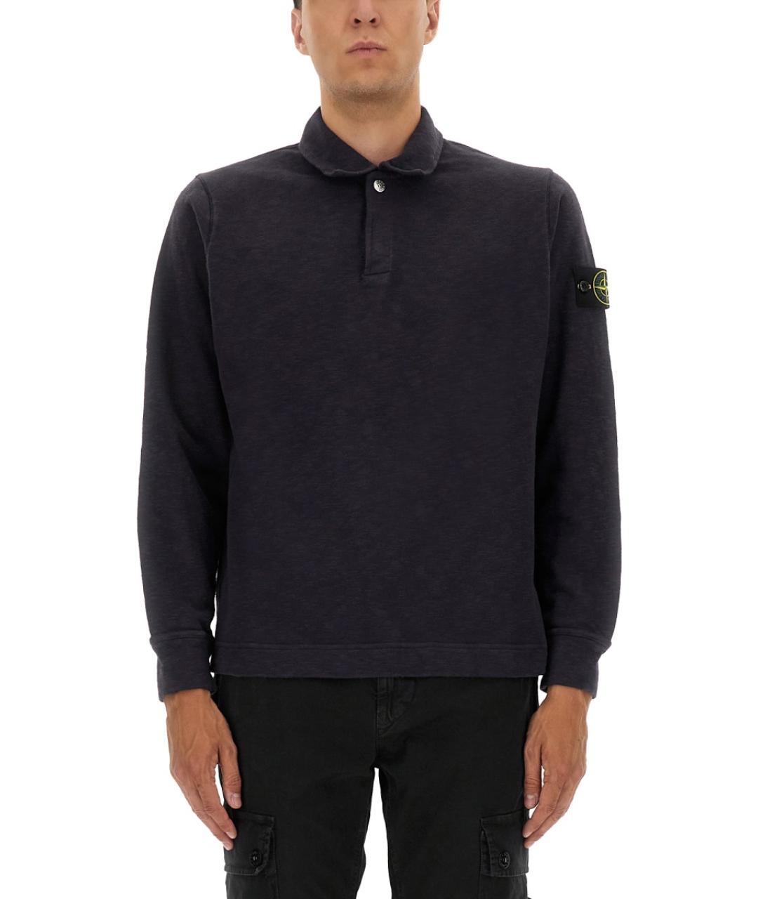 STONE ISLAND Черное хлопковое поло с длинным рукавом, фото 3