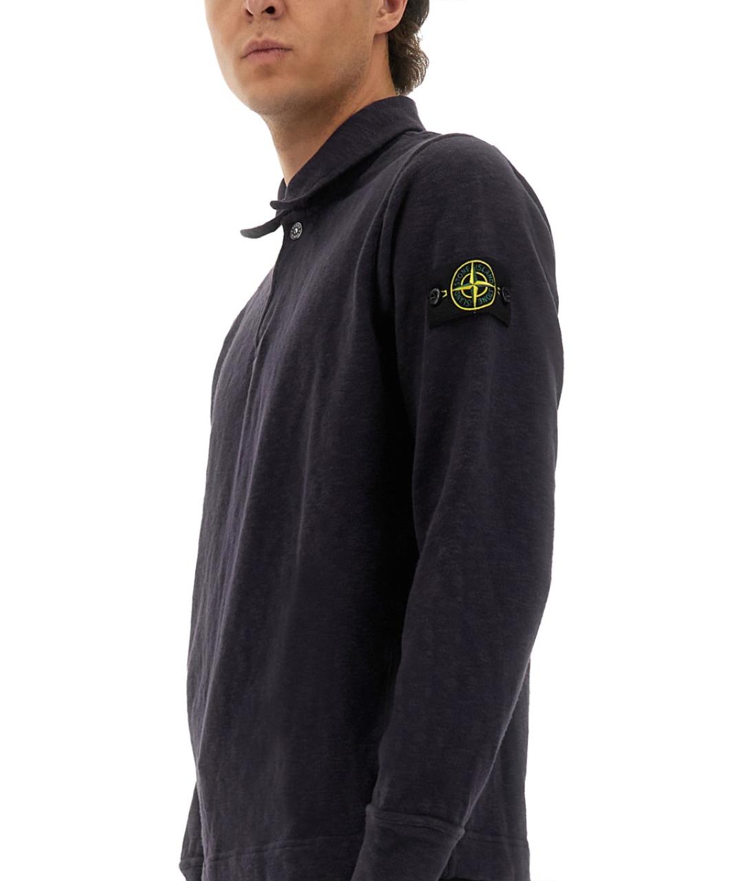 STONE ISLAND Черное хлопковое поло с длинным рукавом, фото 2