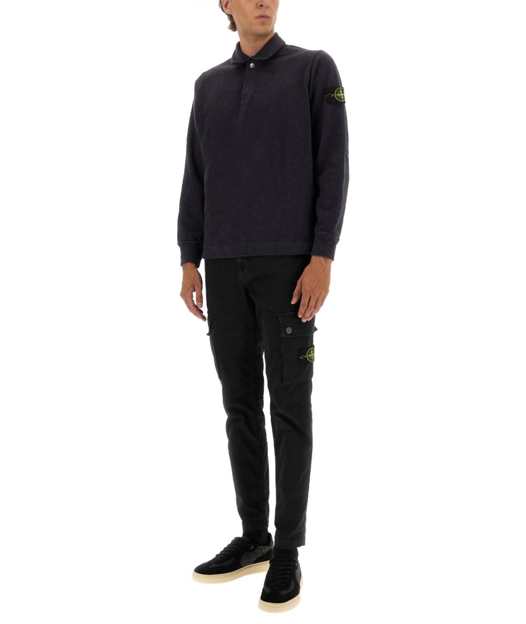 STONE ISLAND Черное хлопковое поло с длинным рукавом, фото 4