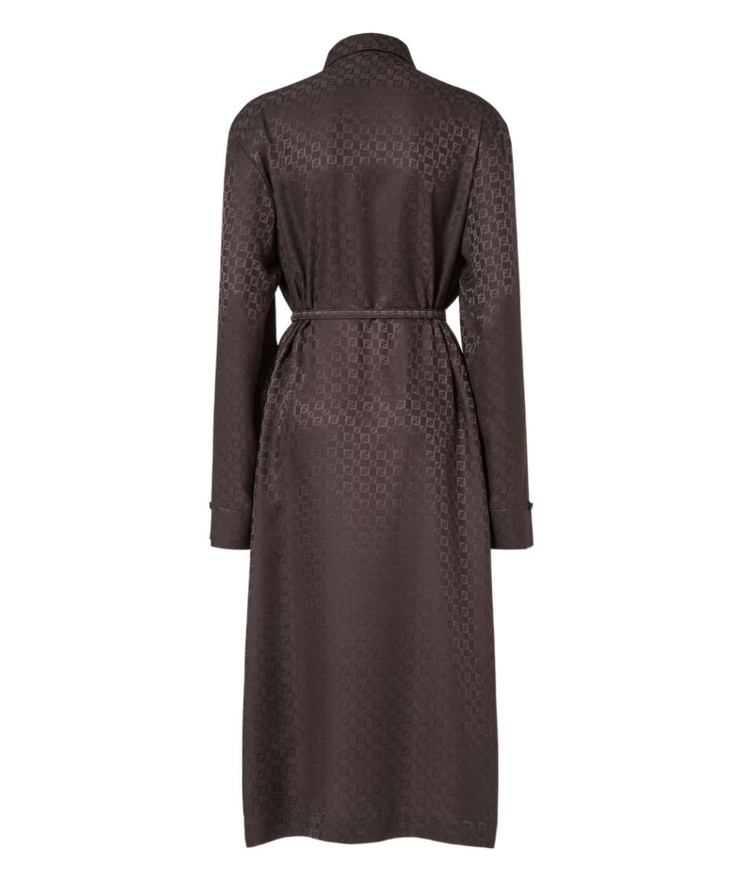 FENDI Коричневое шелковое повседневное платье, фото 4