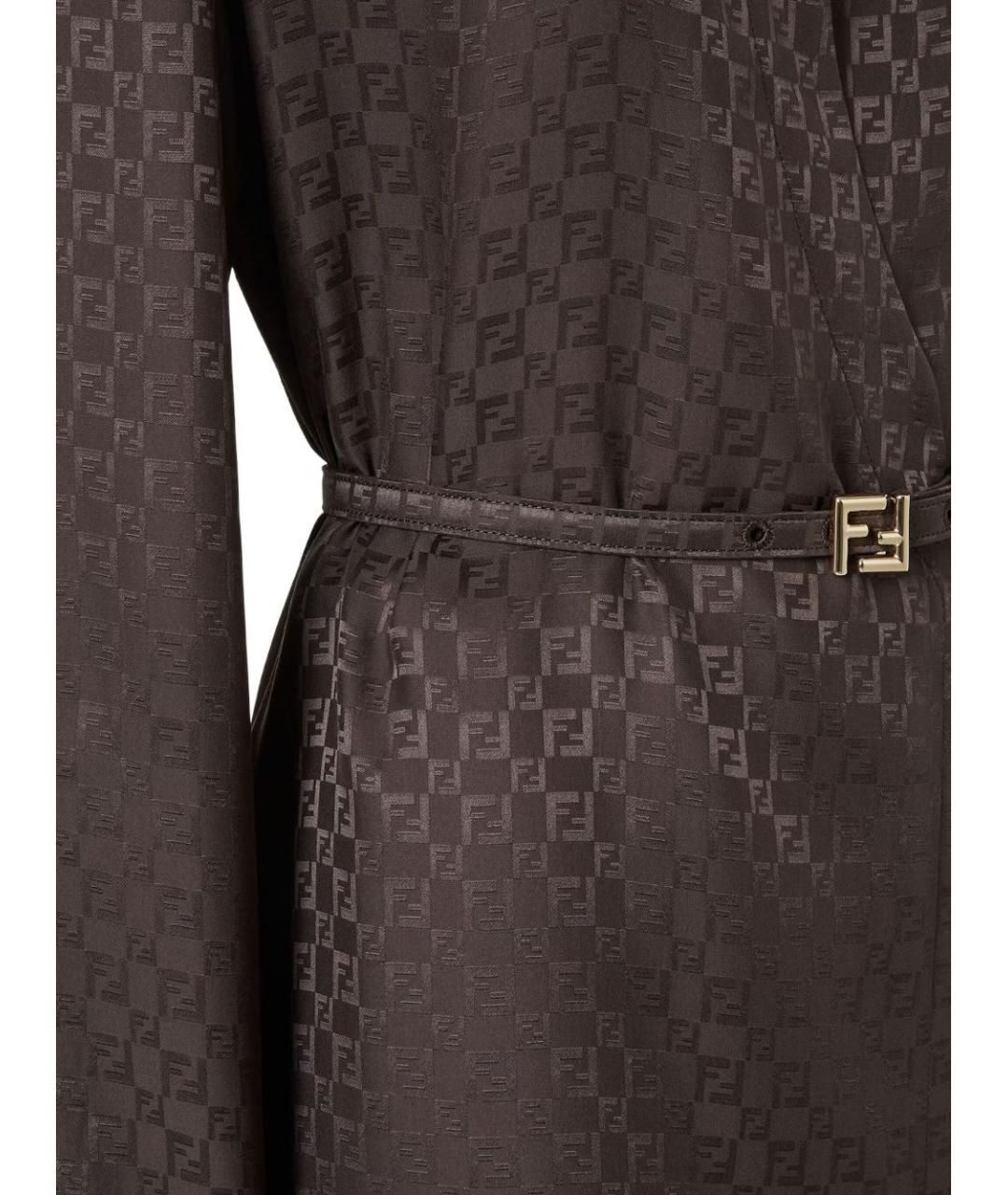 FENDI Коричневое шелковое повседневное платье, фото 5
