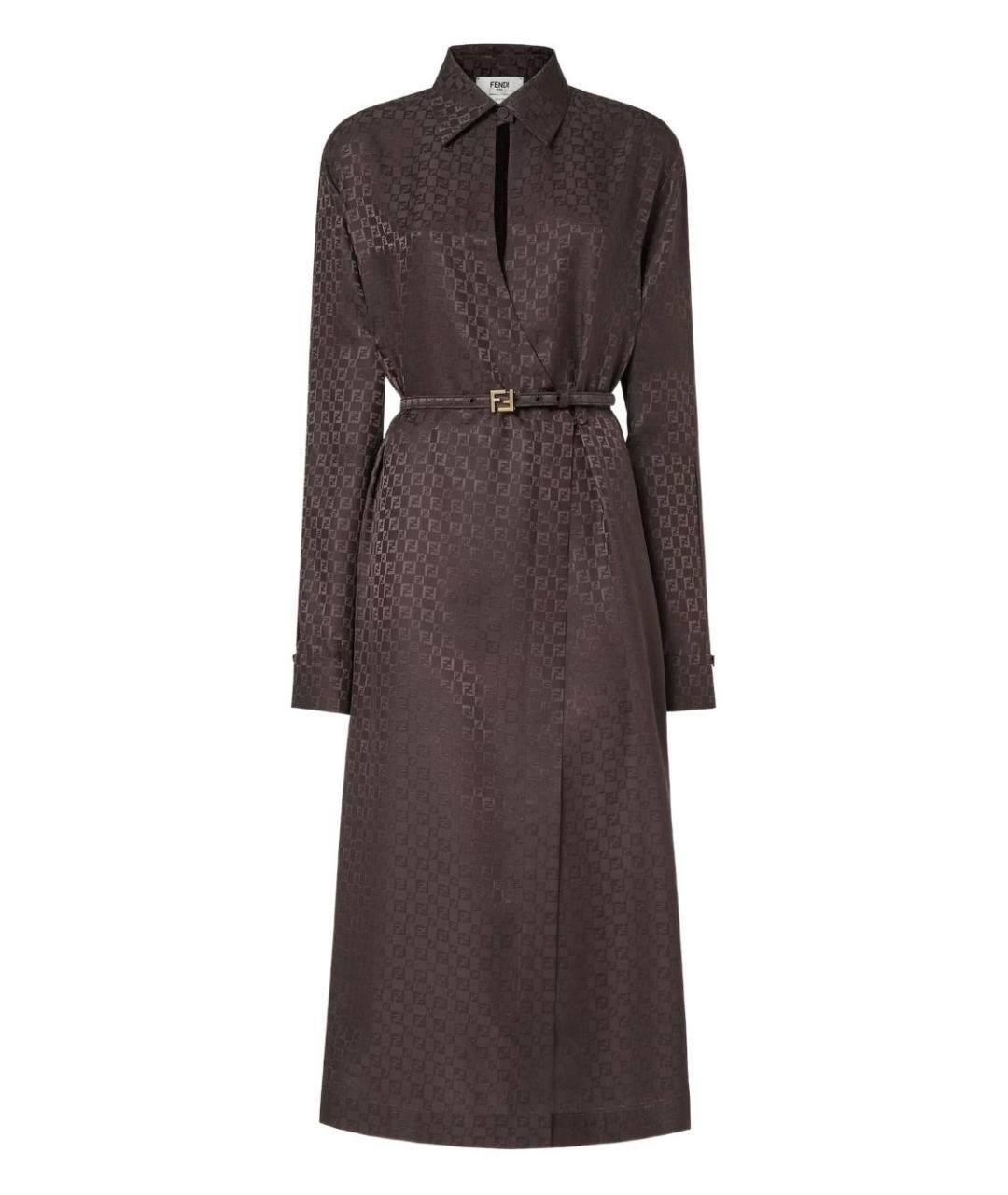 FENDI Коричневое шелковое повседневное платье, фото 2
