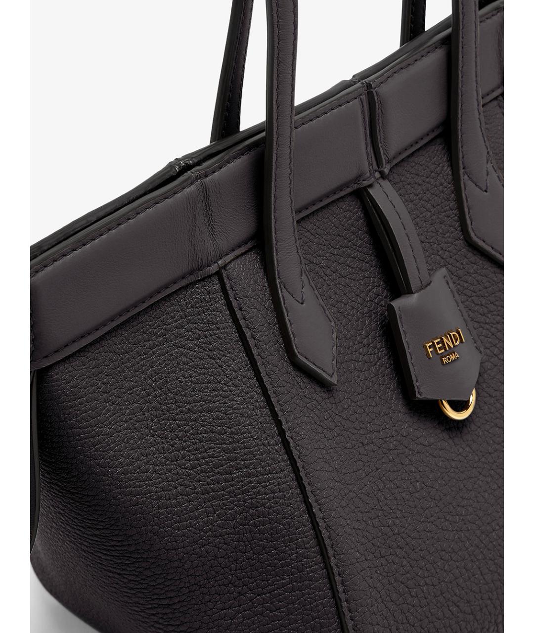 FENDI Черная кожаная сумка тоут, фото 5