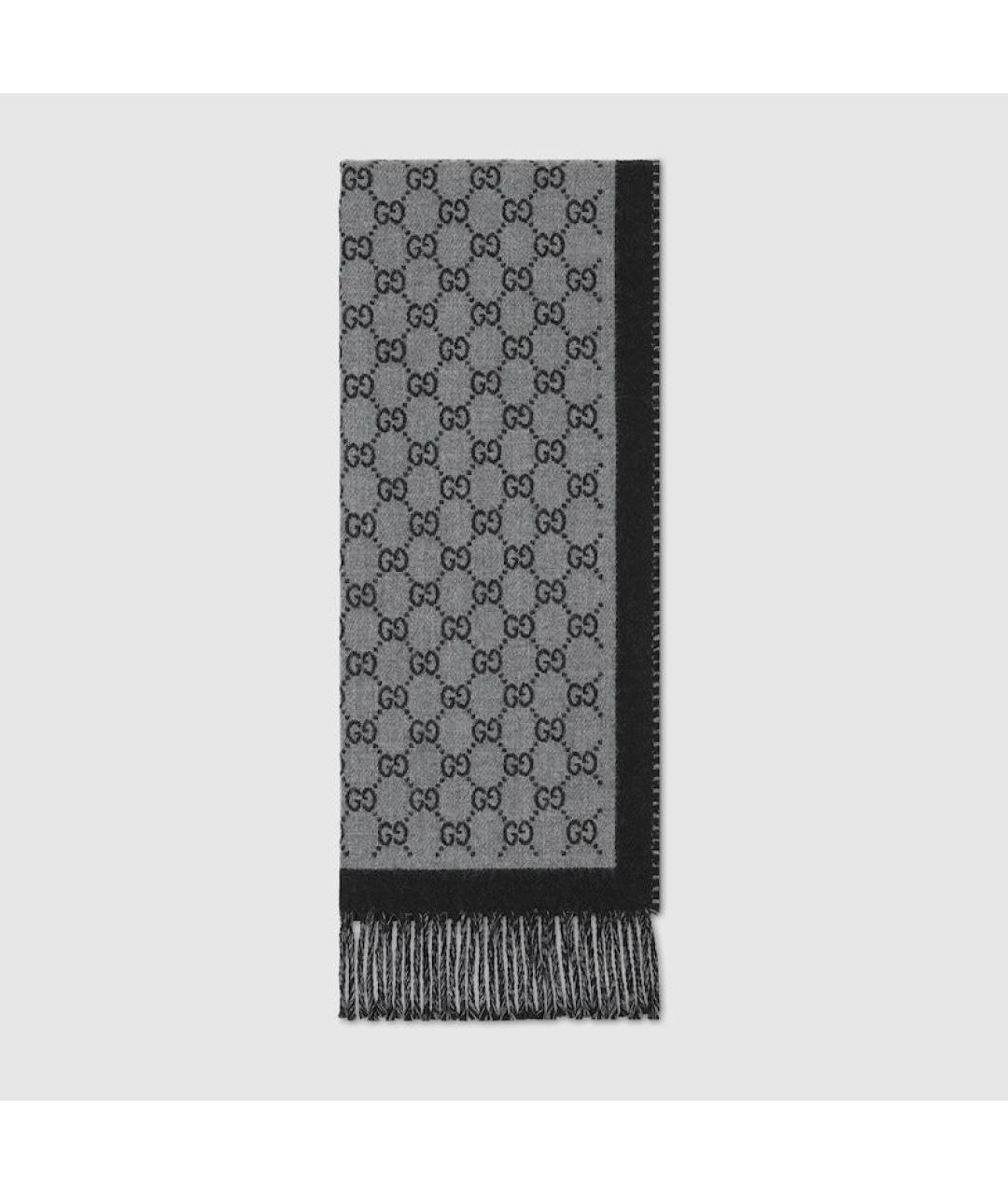 GUCCI Серый шерстяной шарф, фото 4