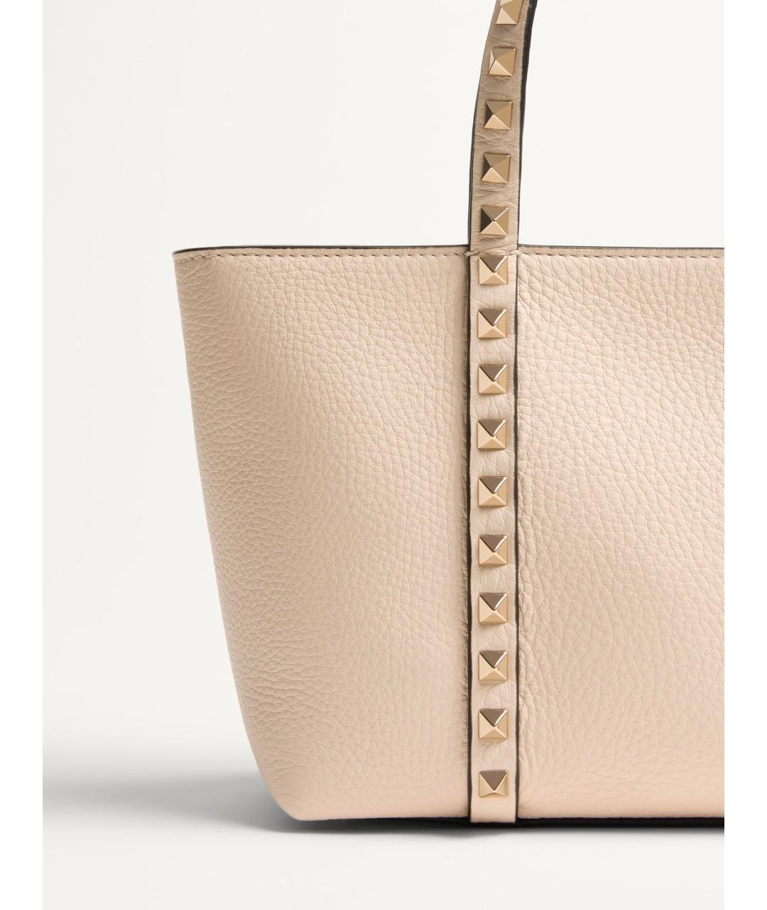 VALENTINO Бежевая кожаная сумка тоут, фото 3