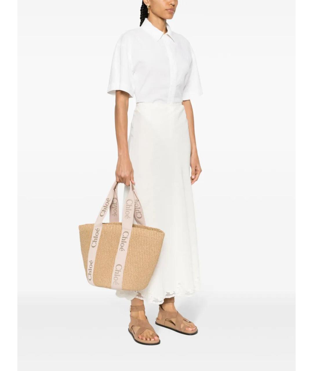 CHLOE Бежевая пелетеная сумка тоут, фото 2