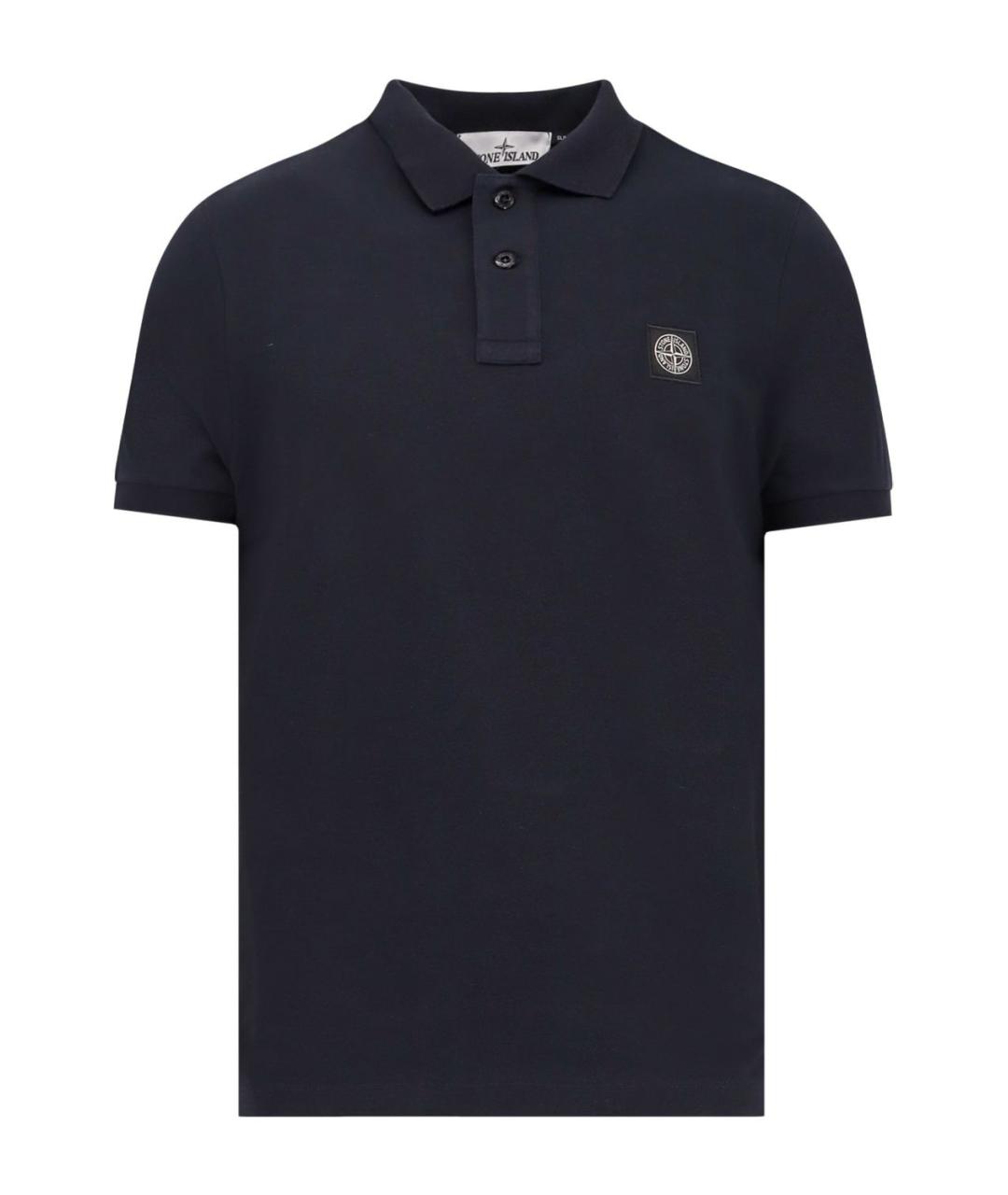 STONE ISLAND Темно-синее хлопковое поло с коротким рукавом, фото 1