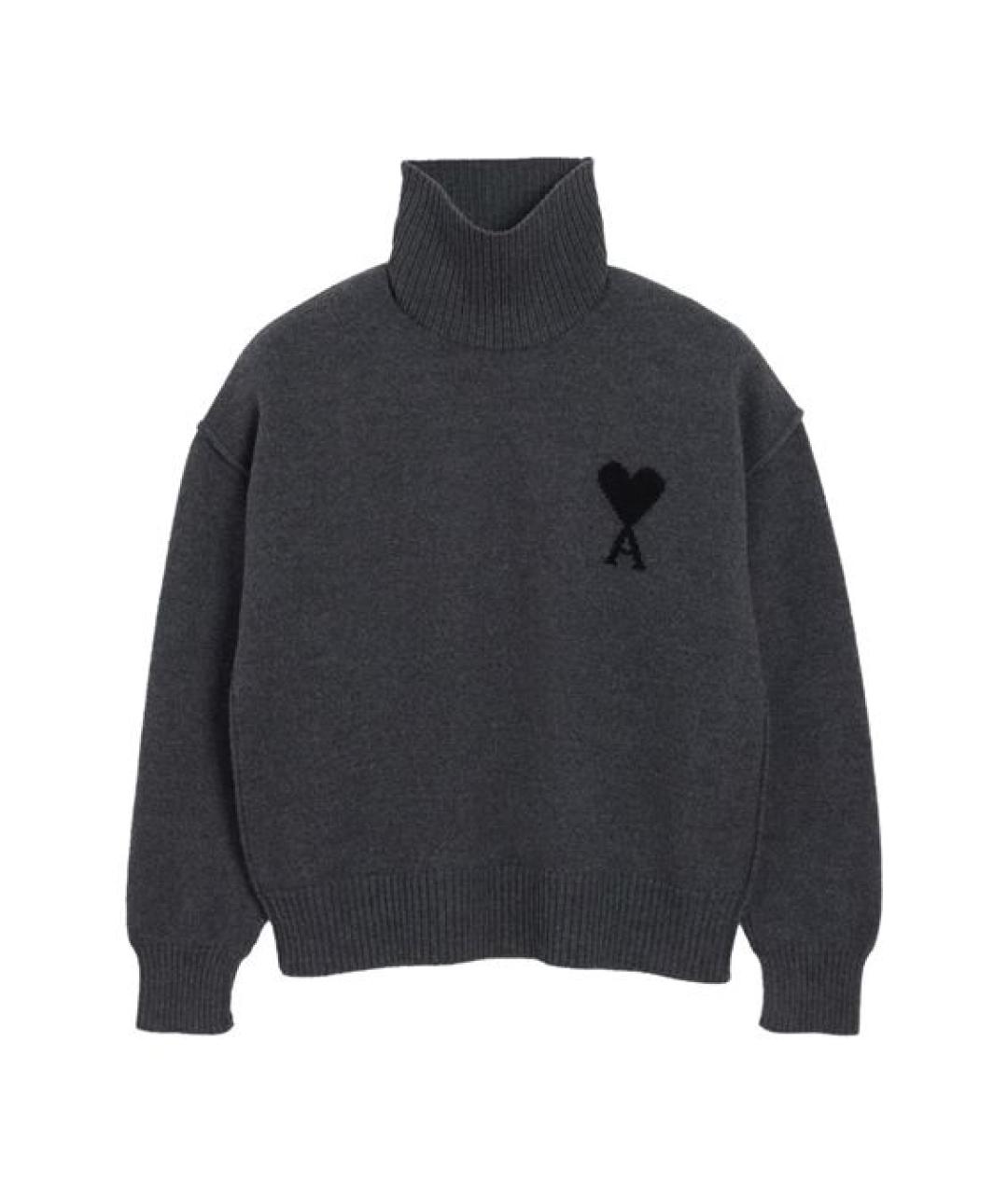 Ami Paris Серый шерстяной джемпер / свитер, фото 1