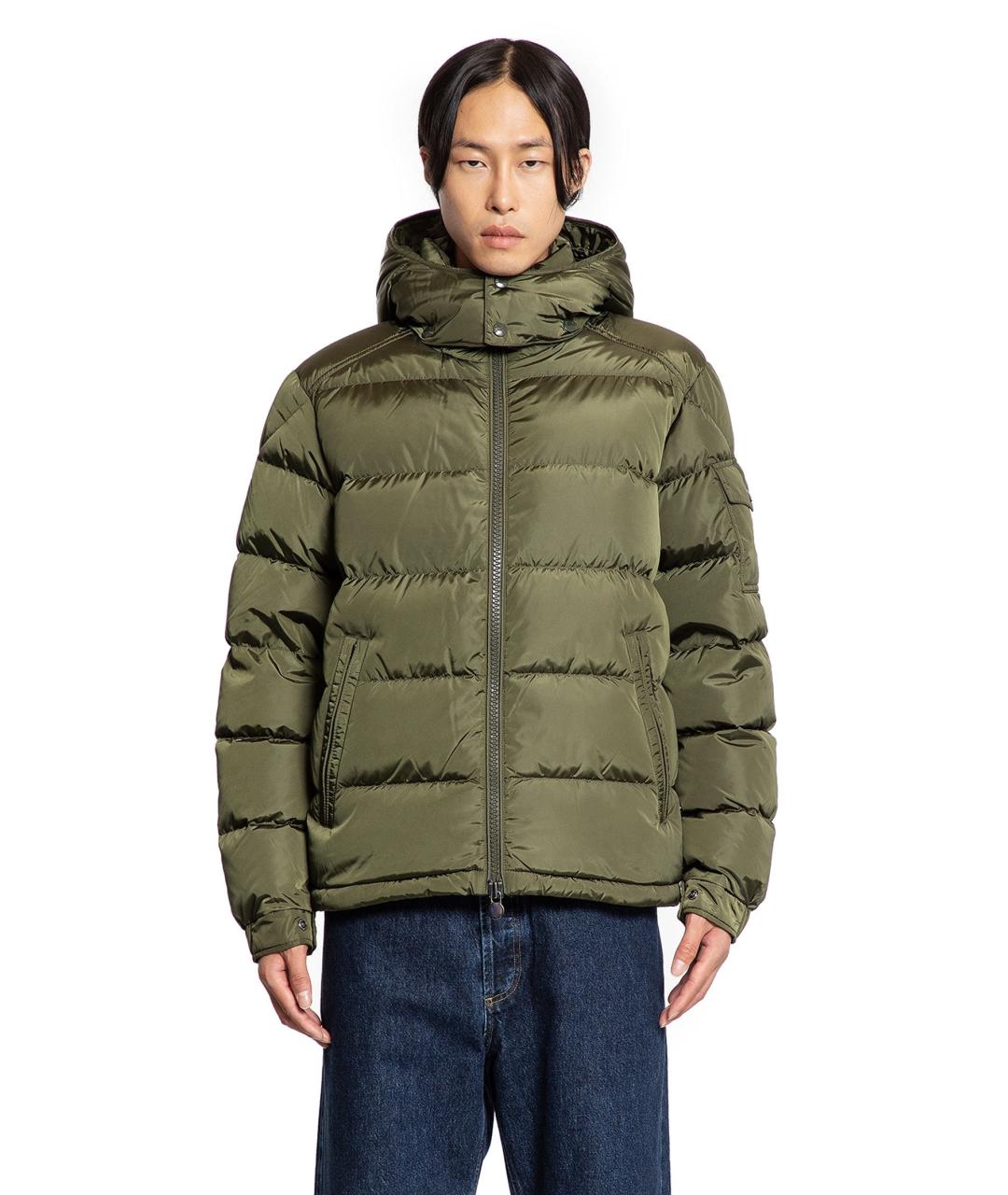 MONCLER Зеленый полиамидовый пуховик, фото 2