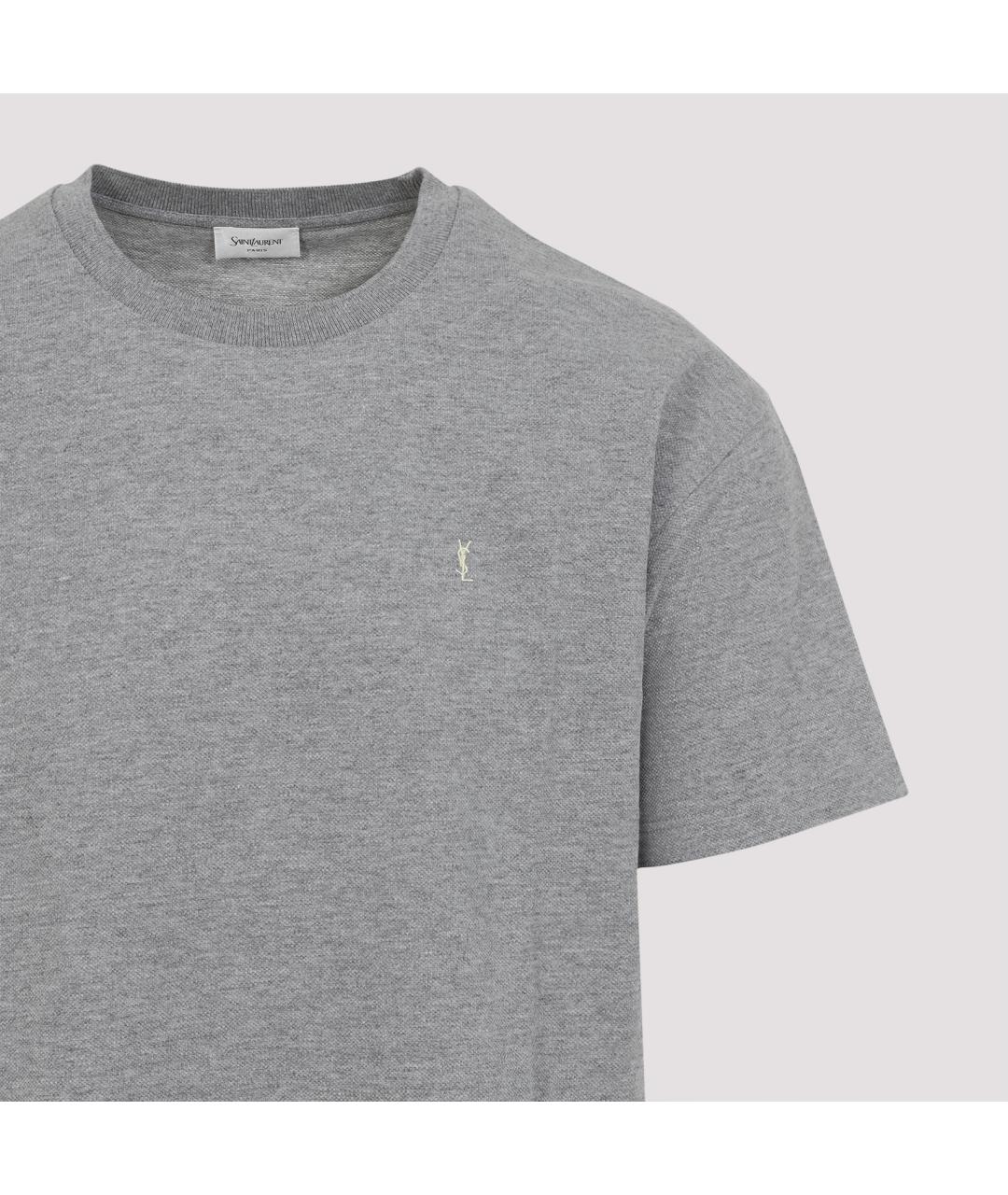 SAINT LAURENT Серая хлопковая футболка, фото 3