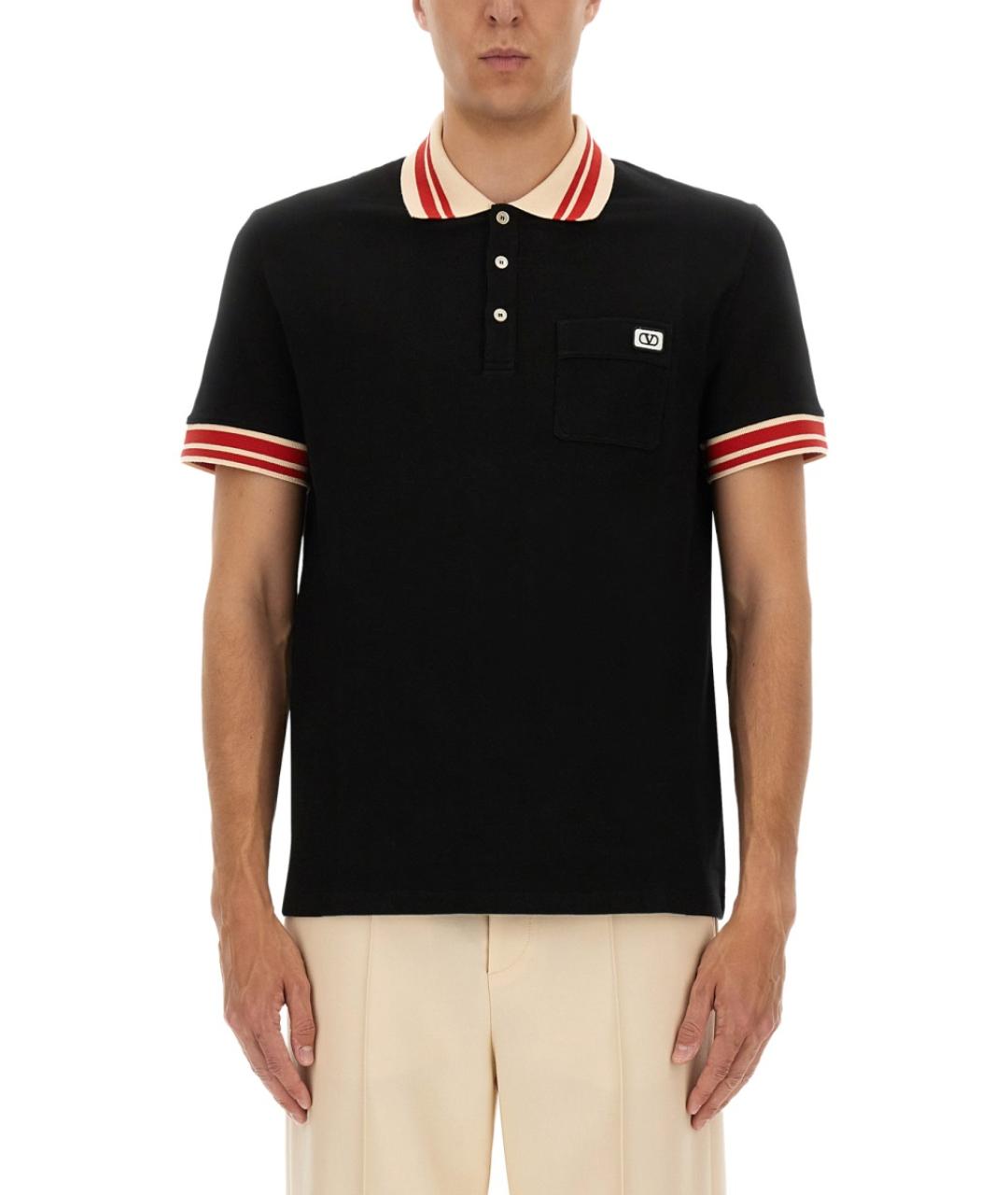 VALENTINO Черное хлопковое поло с коротким рукавом, фото 2