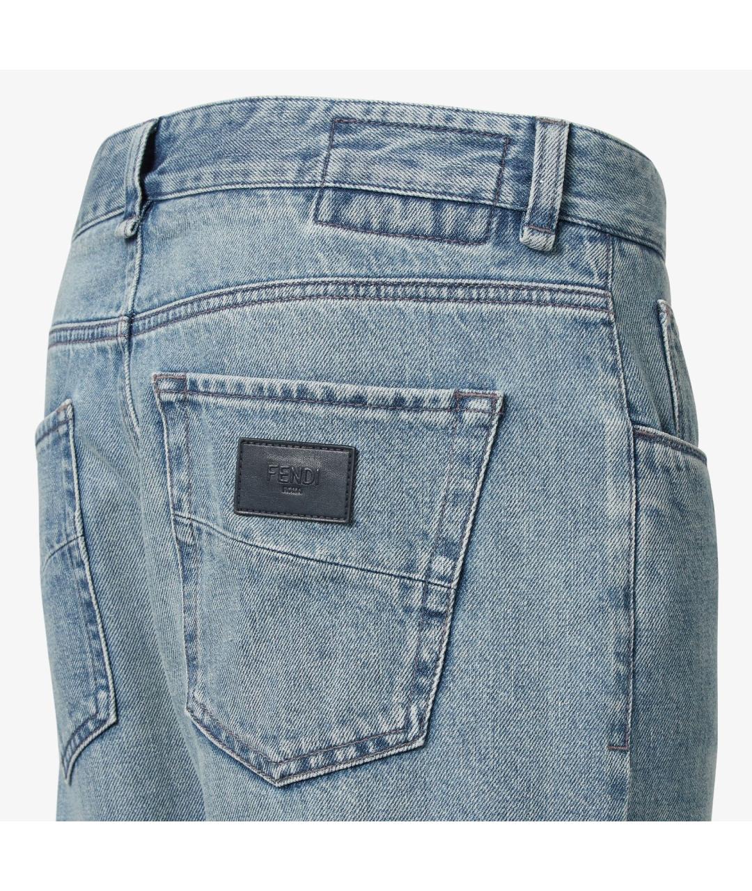 FENDI Голубые хлопковые повседневные брюки, фото 2