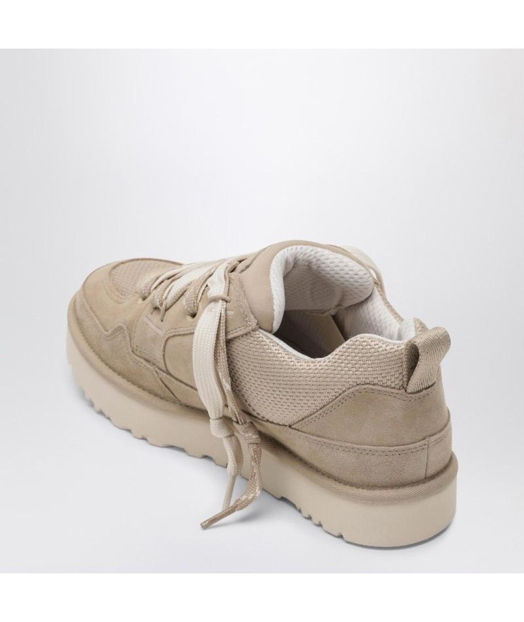UGG AUSTRALIA Бежевые кожаные низкие кроссовки / кеды, фото 3