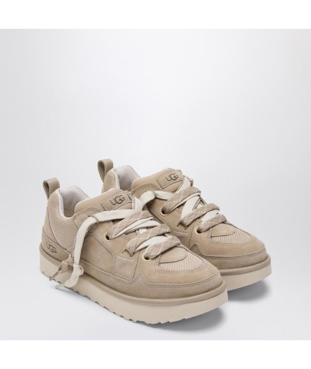 UGG AUSTRALIA Бежевые кожаные низкие кроссовки / кеды, фото 2