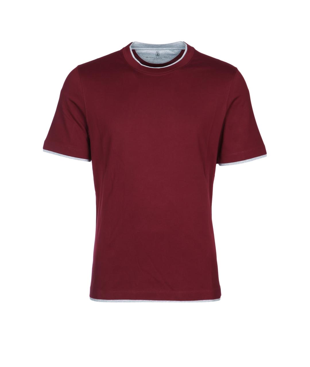 BRUNELLO CUCINELLI Бордовая хлопковая футболка, фото 1