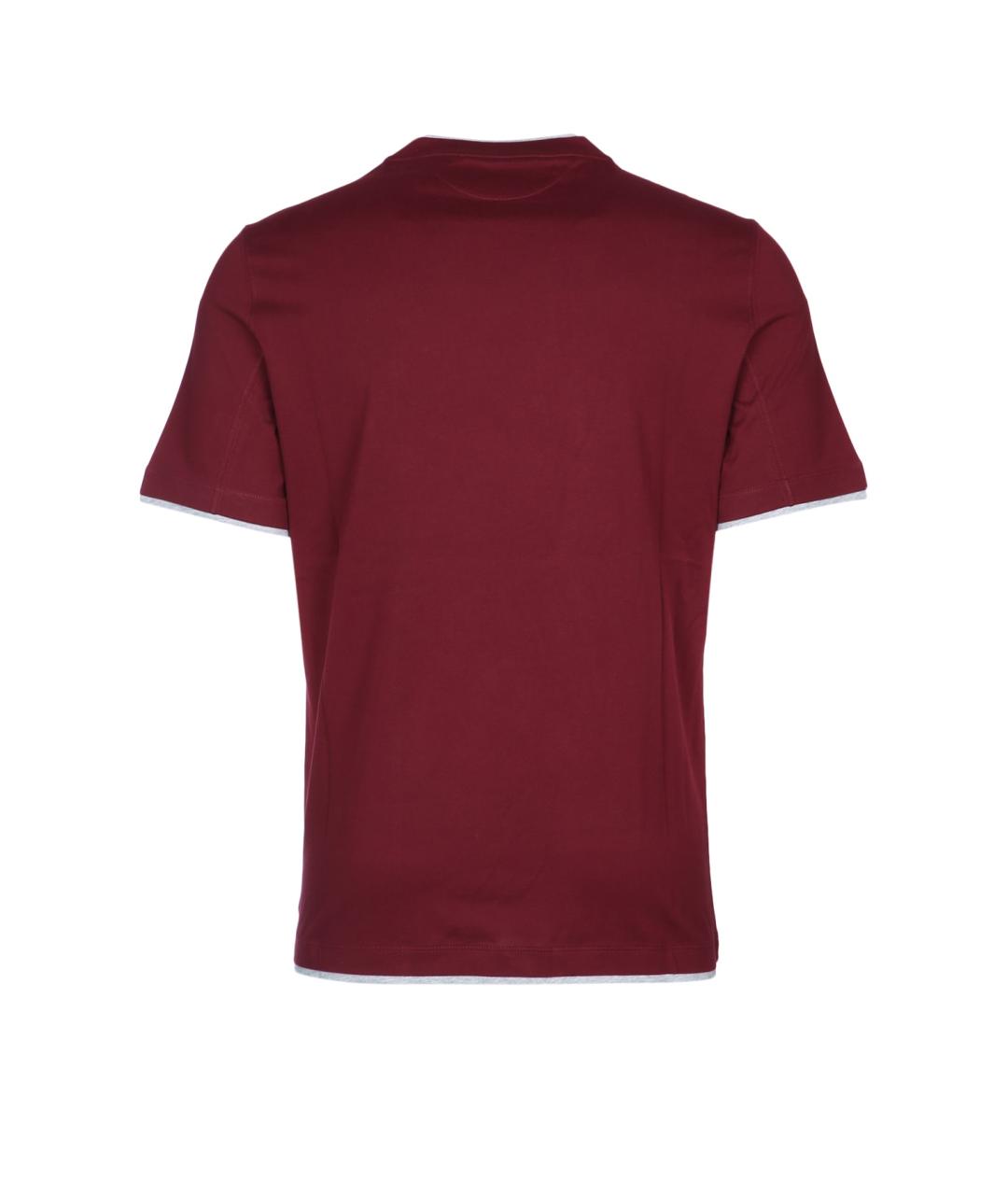 BRUNELLO CUCINELLI Бордовая хлопковая футболка, фото 2