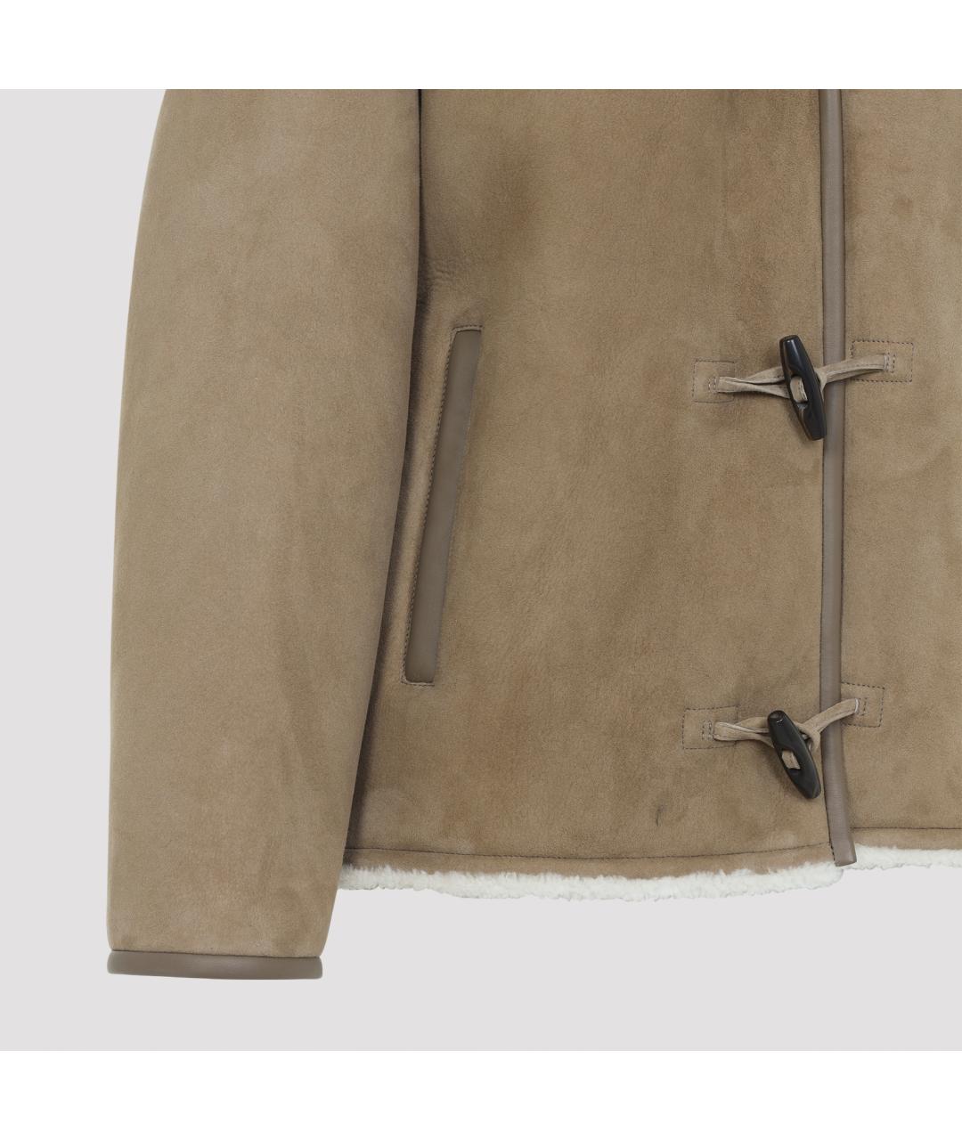 YVES SALOMON Бежевая кожаная дубленка, фото 5