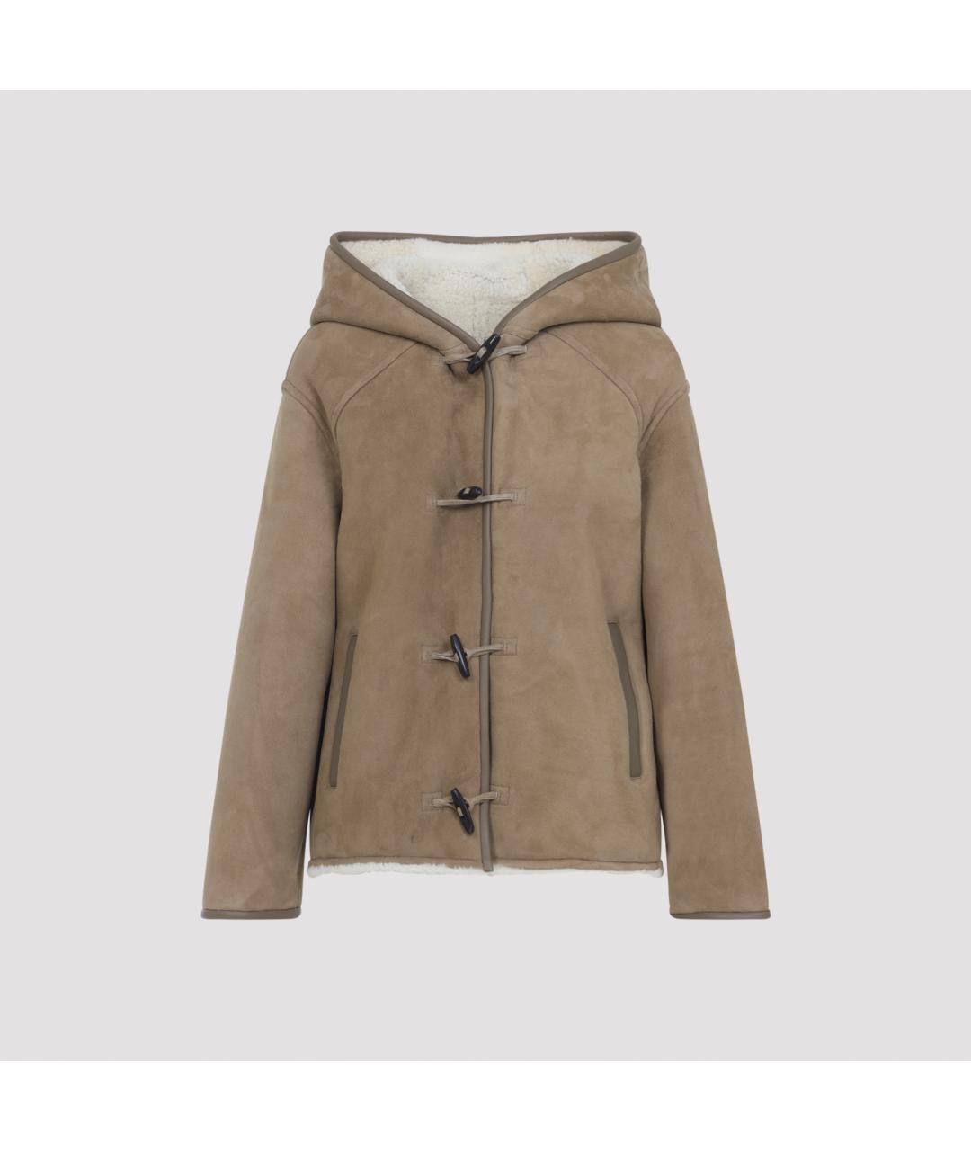 YVES SALOMON Бежевая кожаная дубленка, фото 2