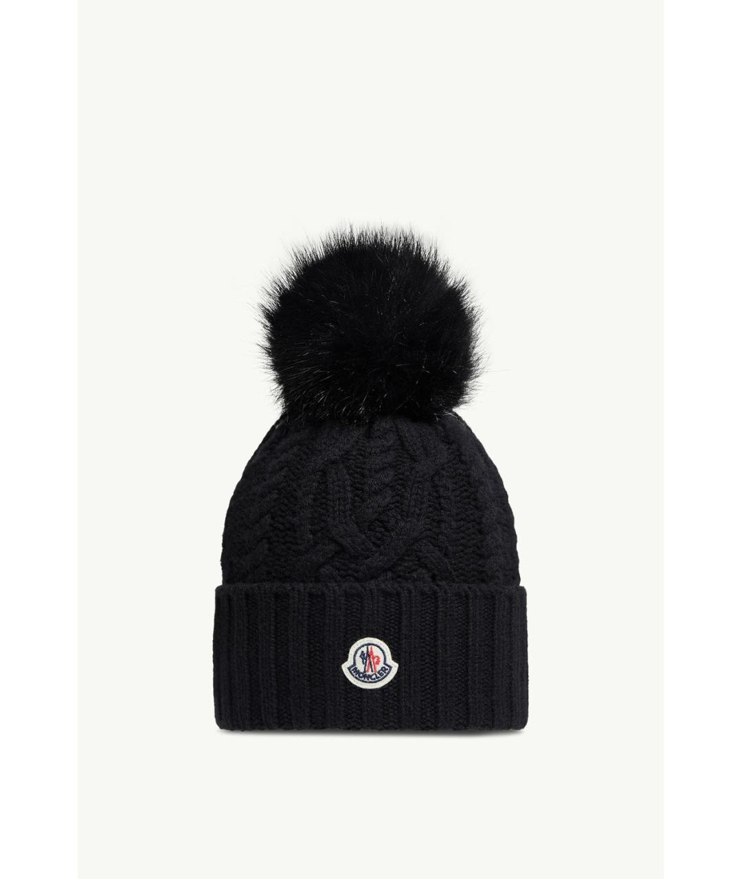 MONCLER Черная шерстяная шапка, фото 4