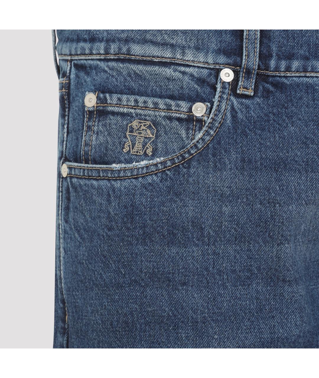 BRUNELLO CUCINELLI Синие хлопковые повседневные брюки, фото 4