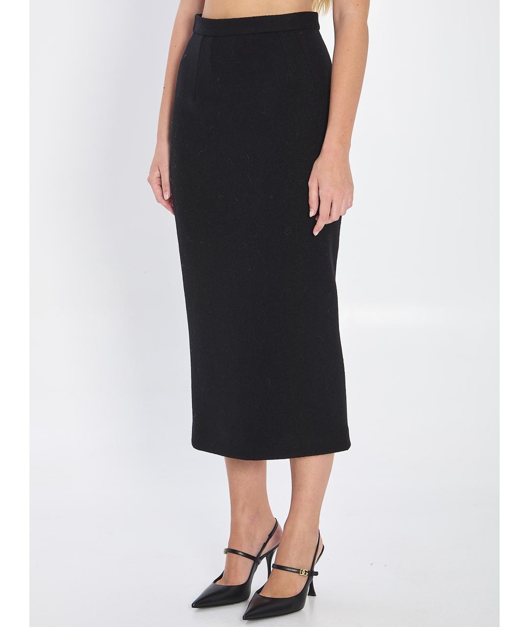 DOLCE&GABBANA Черная шерстяная юбка миди, фото 2