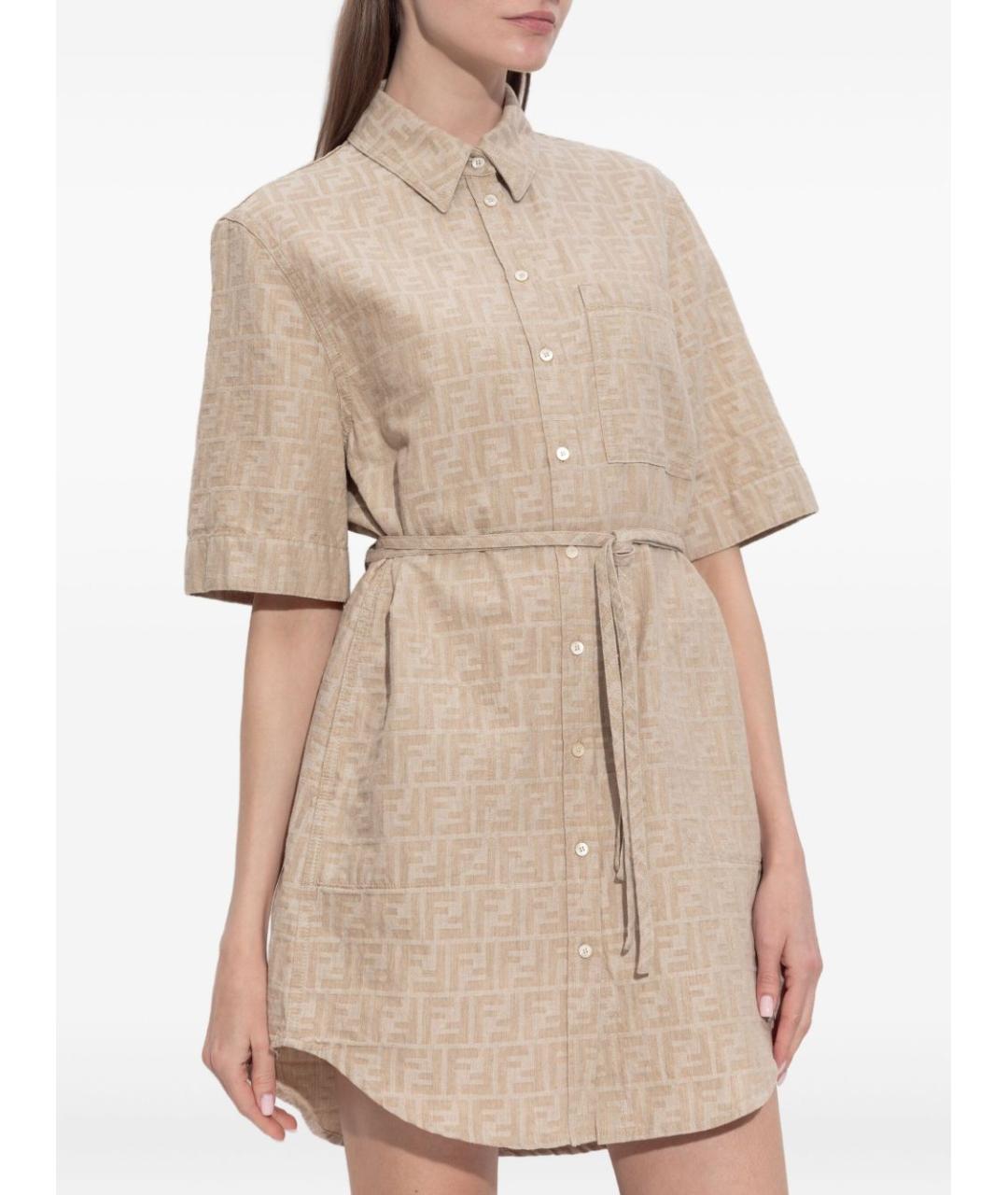 FENDI Бежевое хлопковое повседневное платье, фото 5