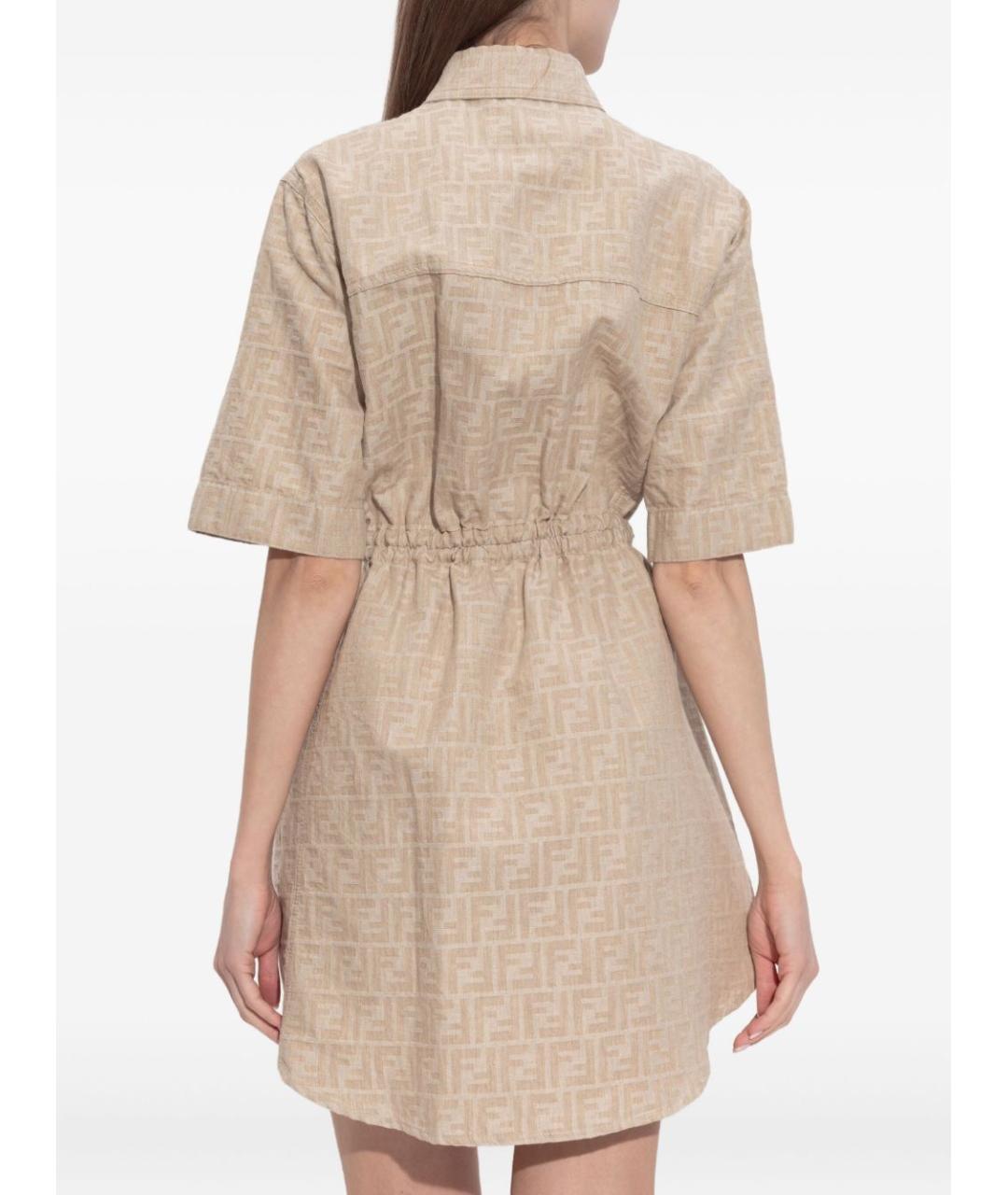 FENDI Бежевое хлопковое повседневное платье, фото 3